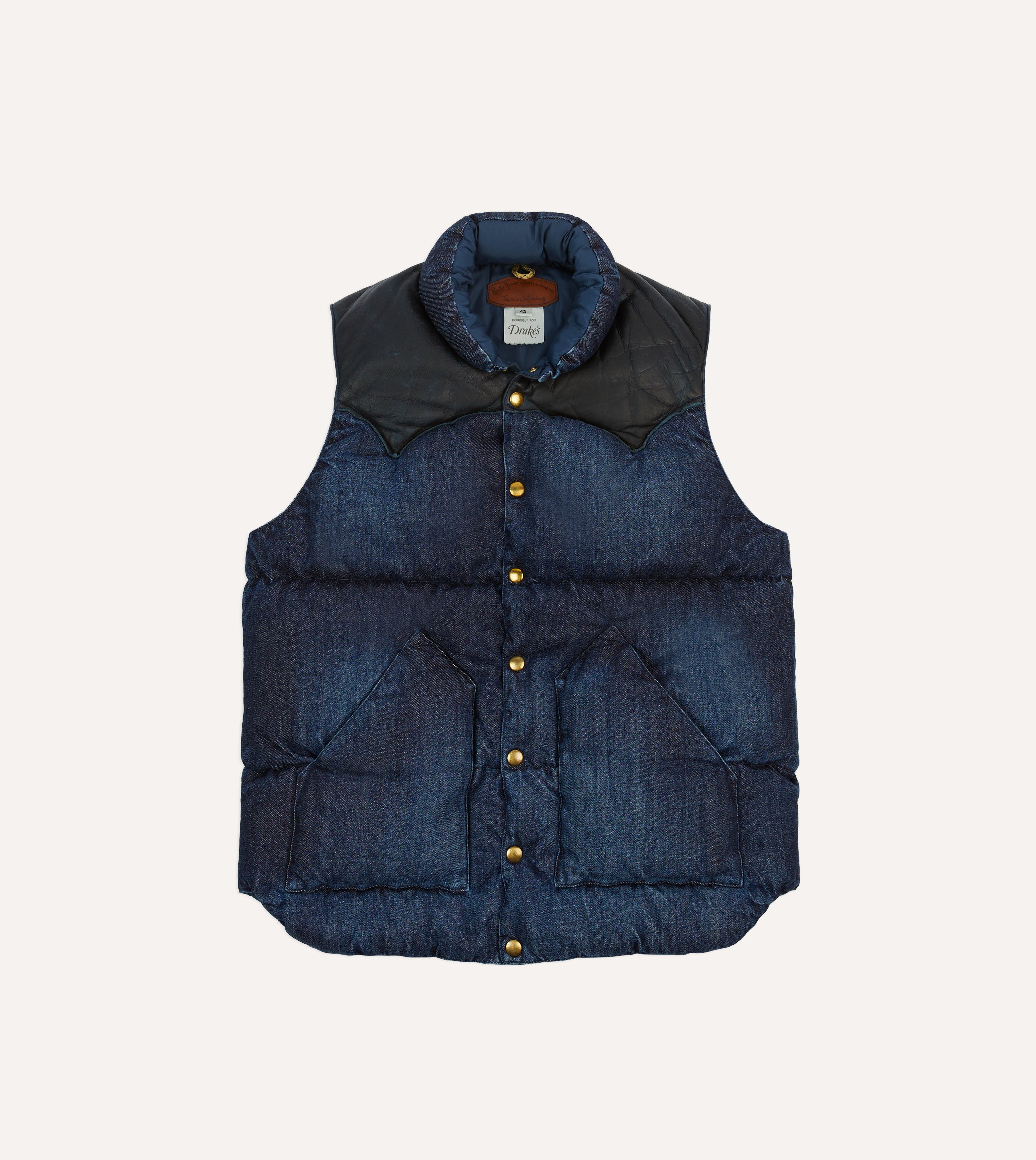 Rocky Mountain Featherbed for Drake's Indigo Denim Christy Down Vest