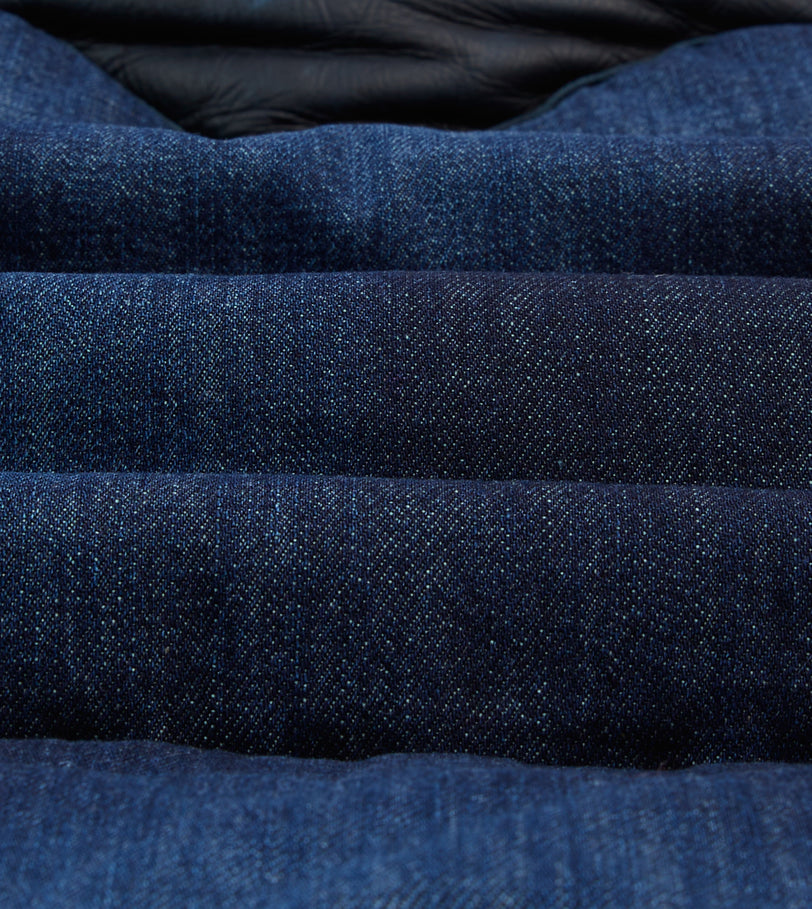 Rocky Mountain Featherbed for Drake's Indigo Denim Christy Down Vest