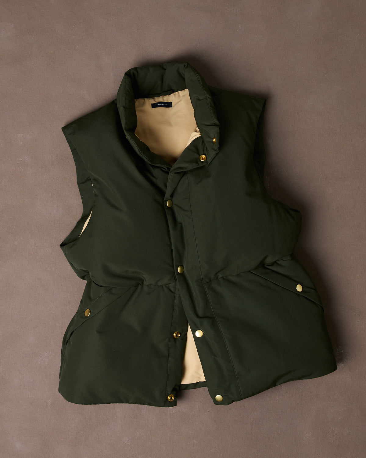 Olive Cotton-Nylon Down Vest