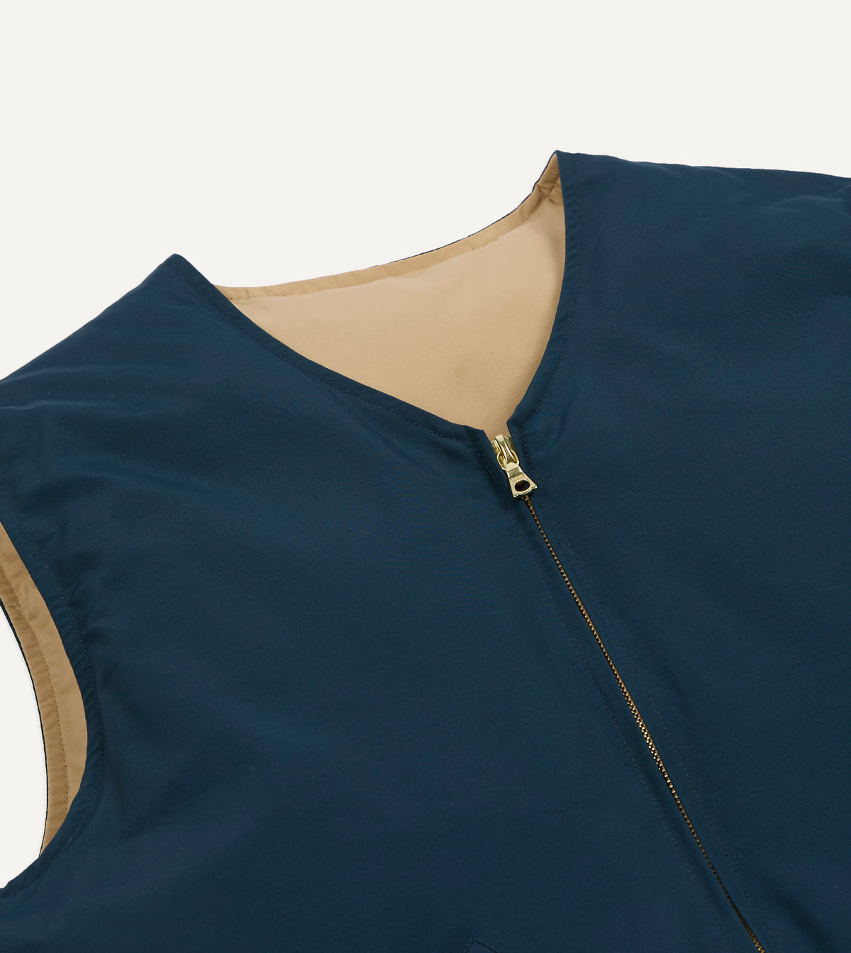 Blue and Ecru Cotton-Nylon Reversible Down Vest