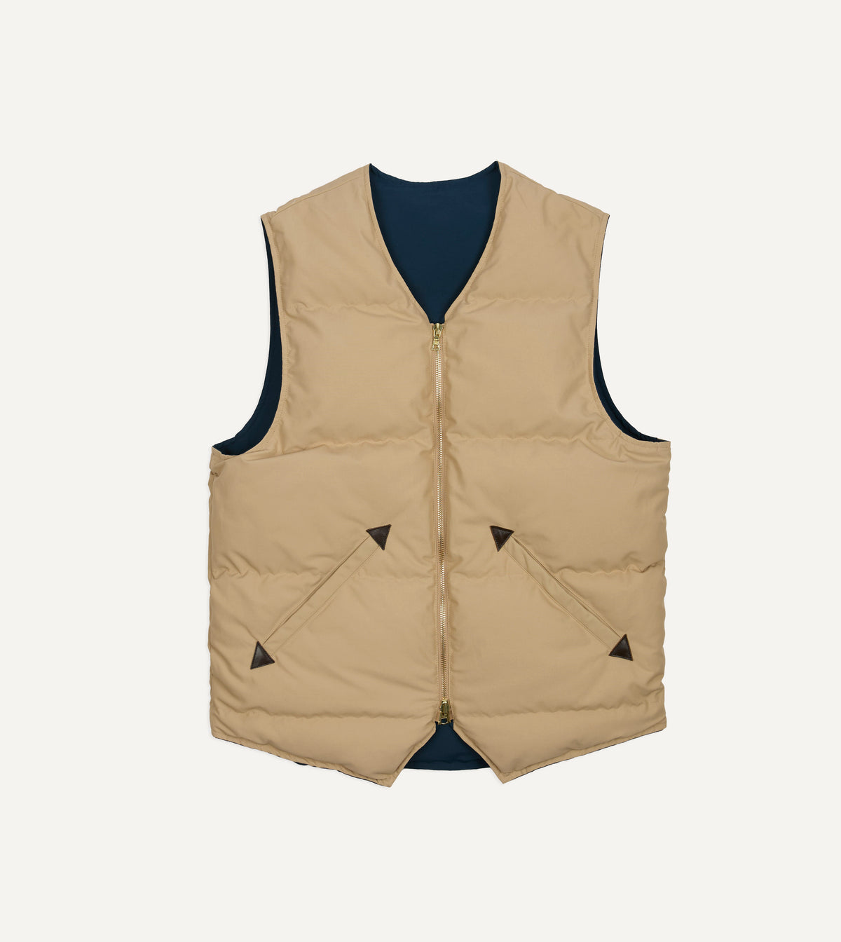 Blue and Ecru Cotton-Nylon Reversible Down Vest