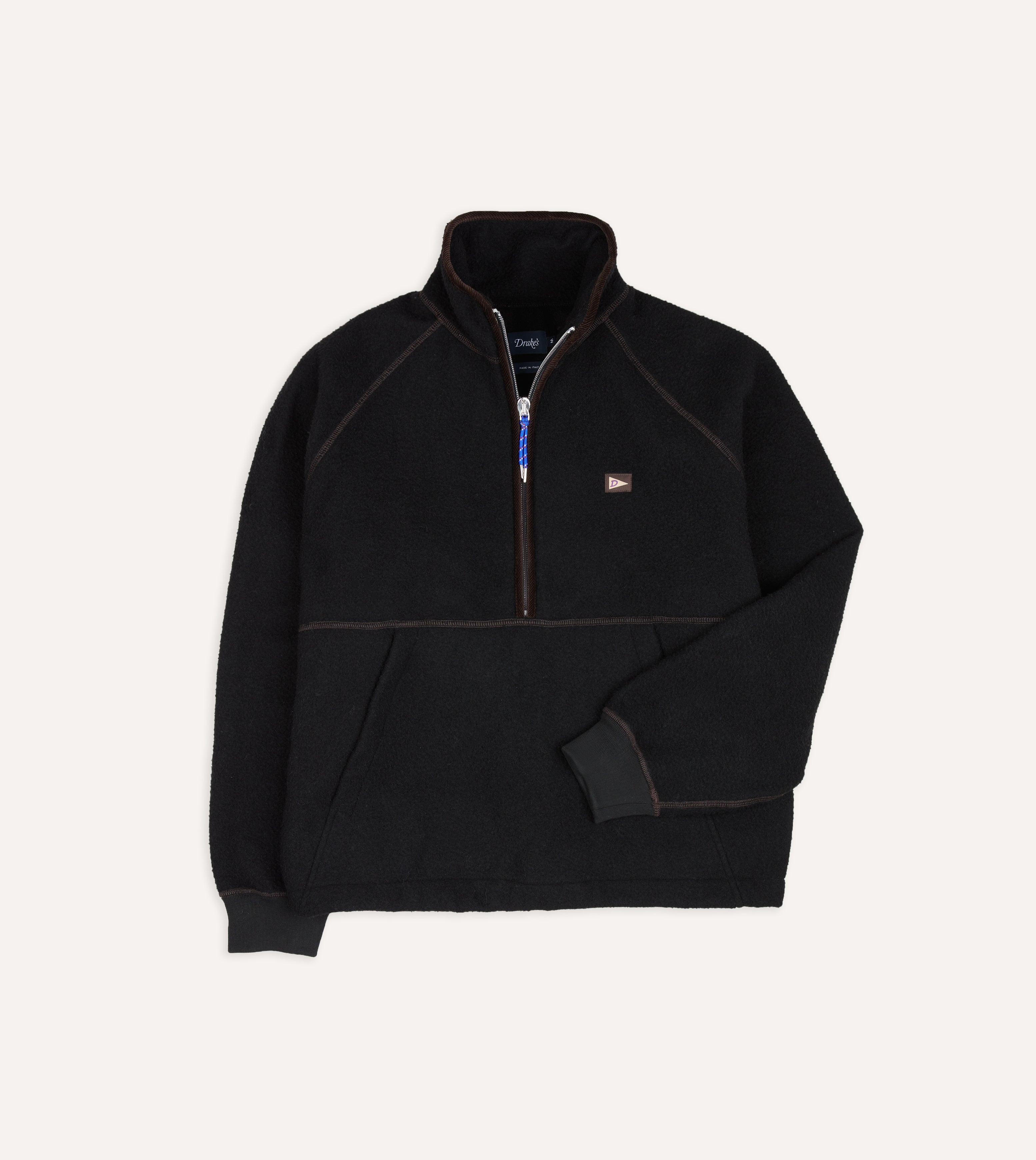 Black Casentino Wool Half-Zip Pullover Fleece – Drakes US