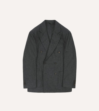 Grey Wool Flannel Double-Breasted Tailored Jacket – Drakes US