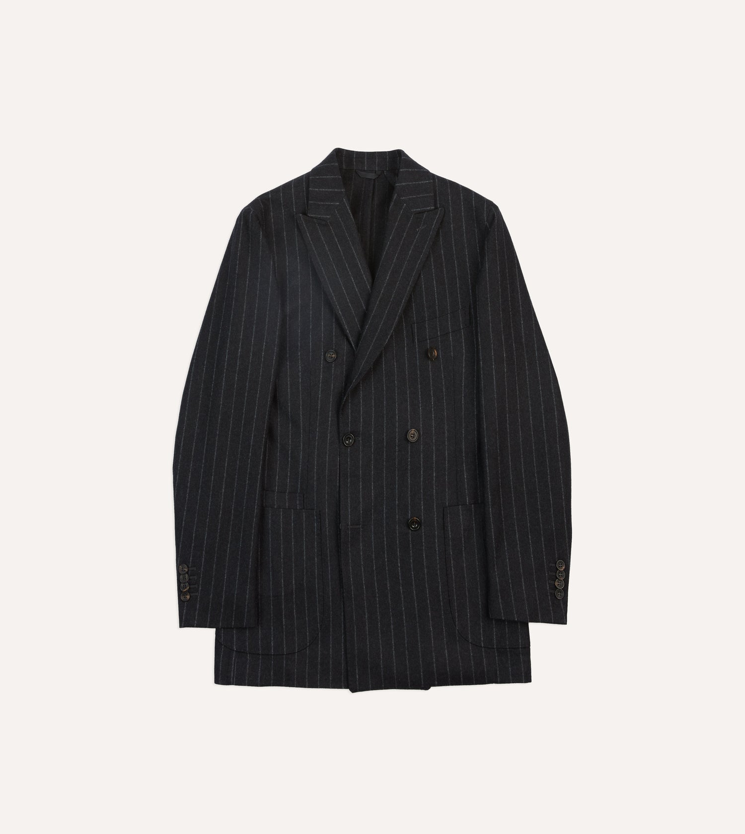 Grey Chalkstripe Wool Double-Breasted Tailored Jacket