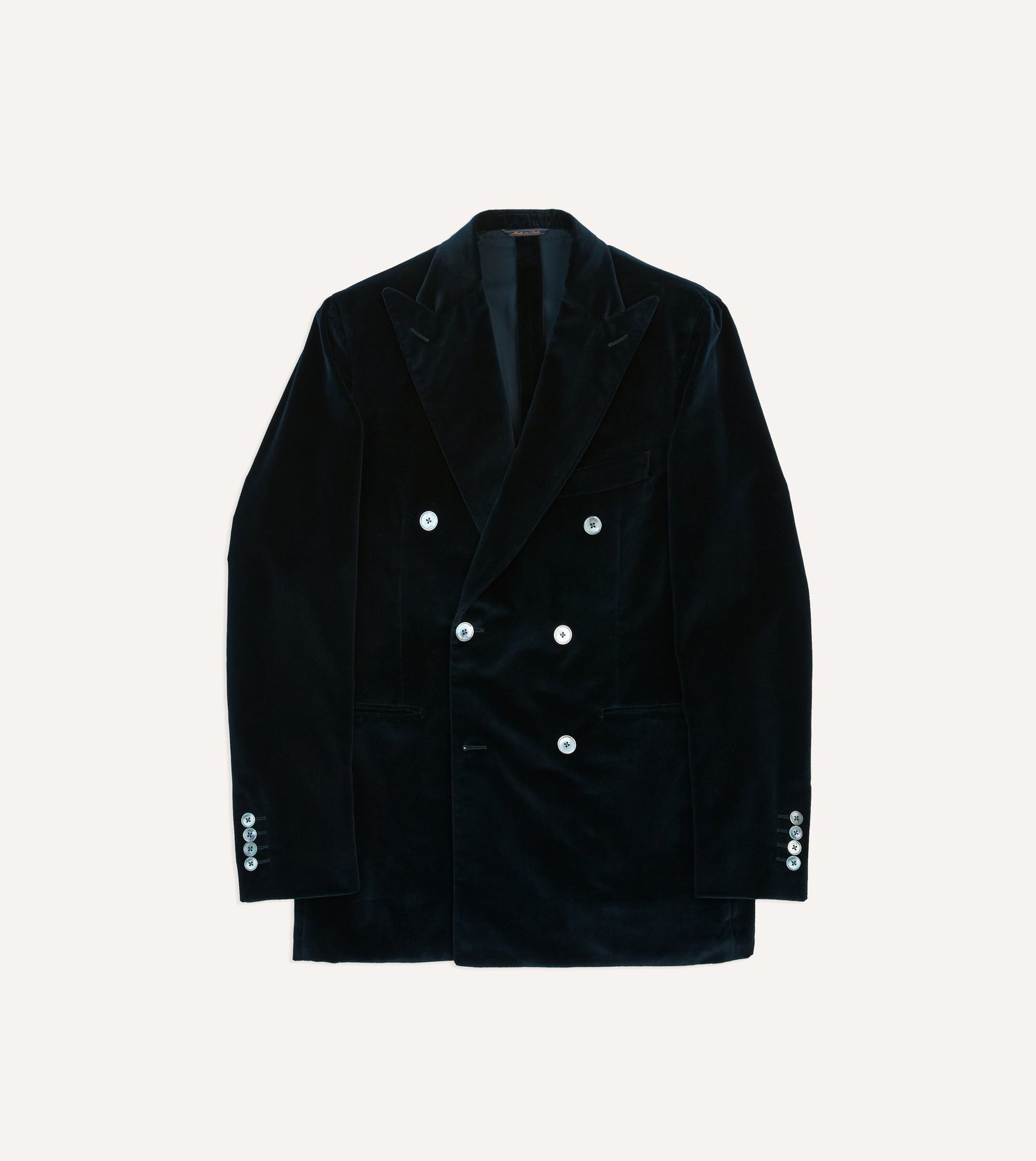 Navy Velvet Double-Breasted Tailored Jacket