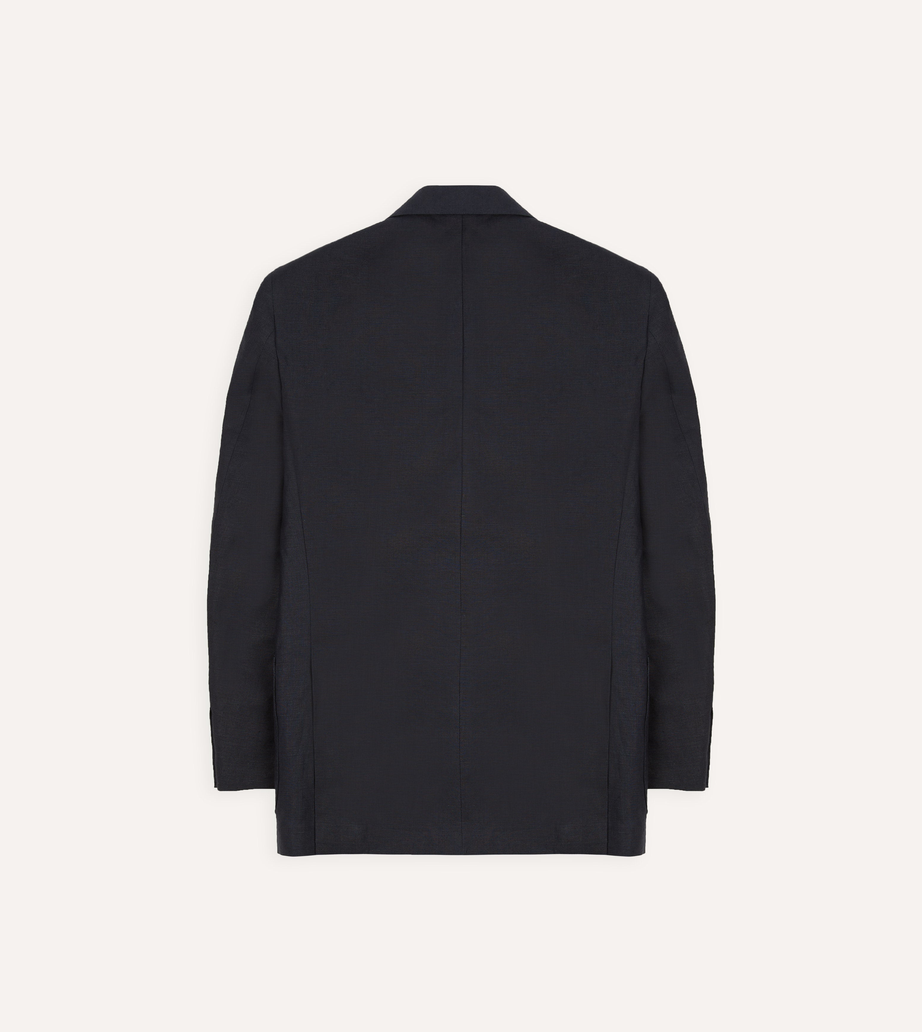Navy Linen Double-Breasted Tailored Jacket