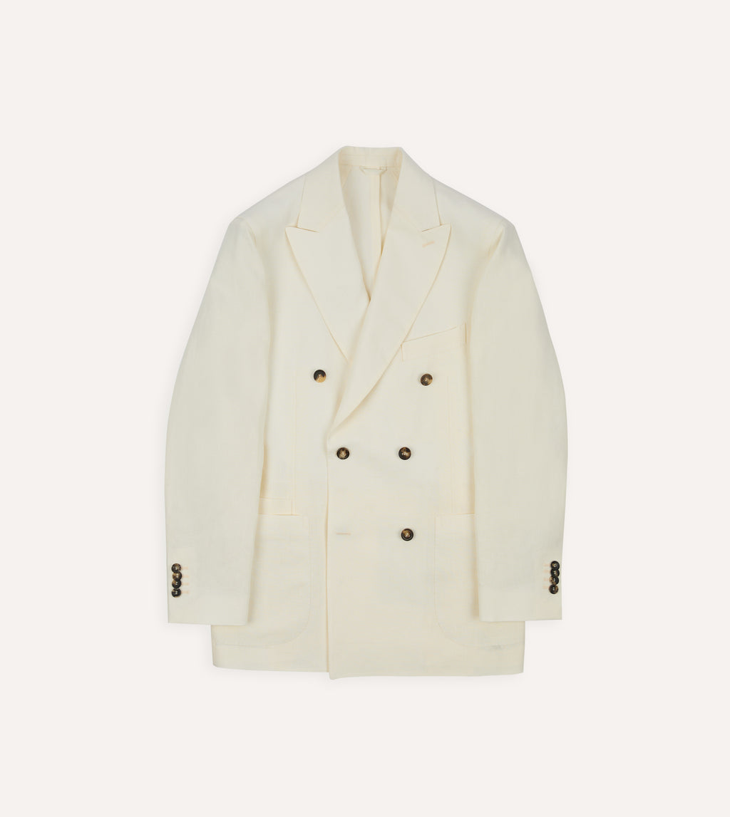 Ecru Linen Double-Breasted Tailored Jacket – Drakes US