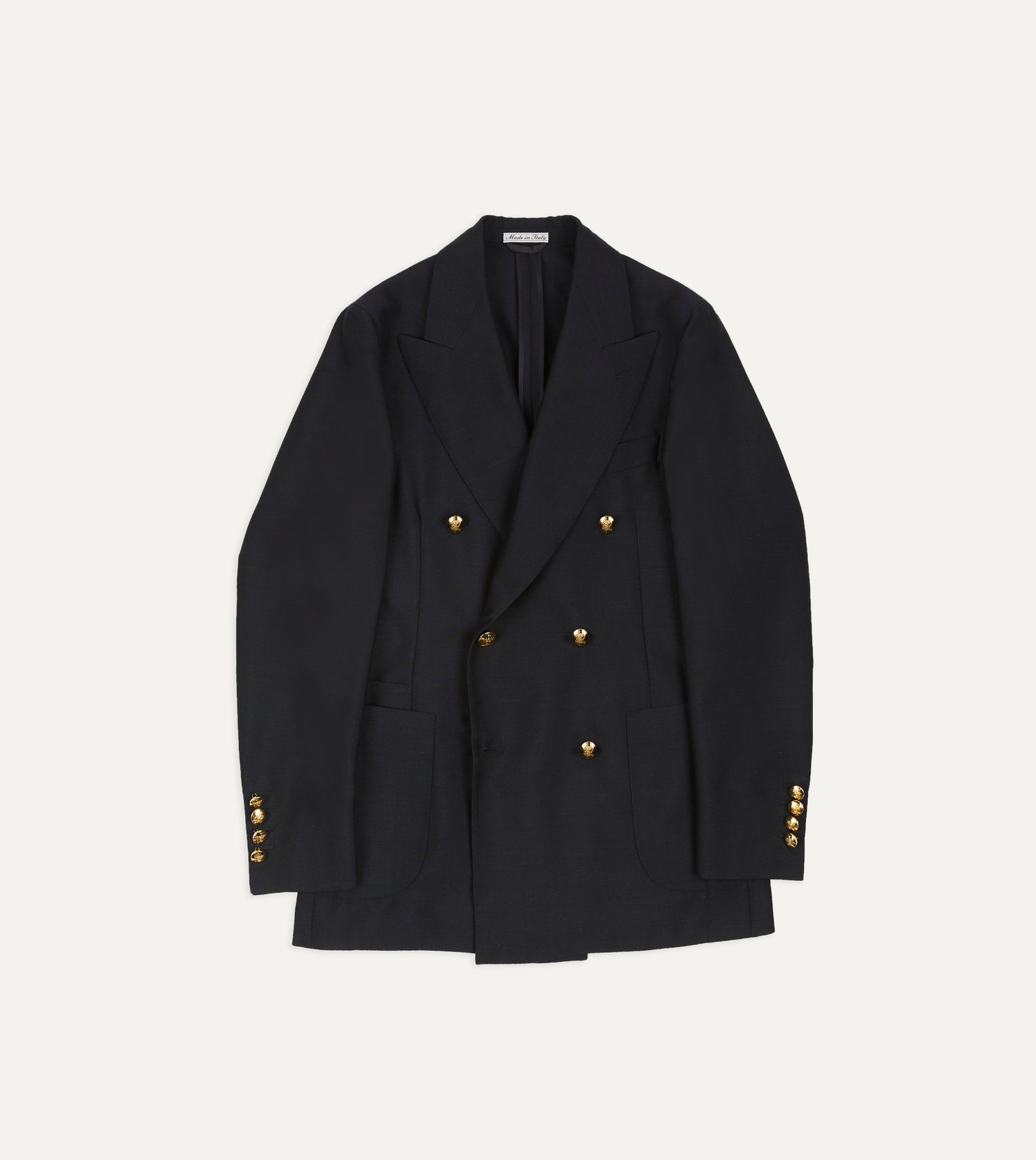Navy Wool-Mohair Double-Breasted Travel Blazer