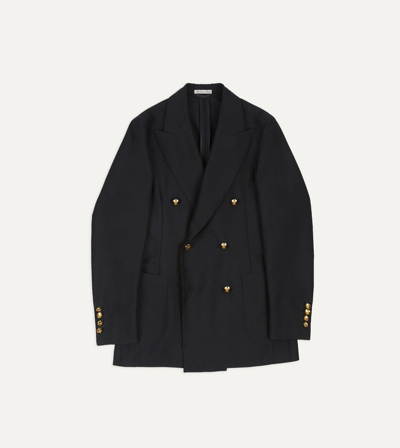 Navy Wool-Mohair Double-Breasted Travel Blazer
