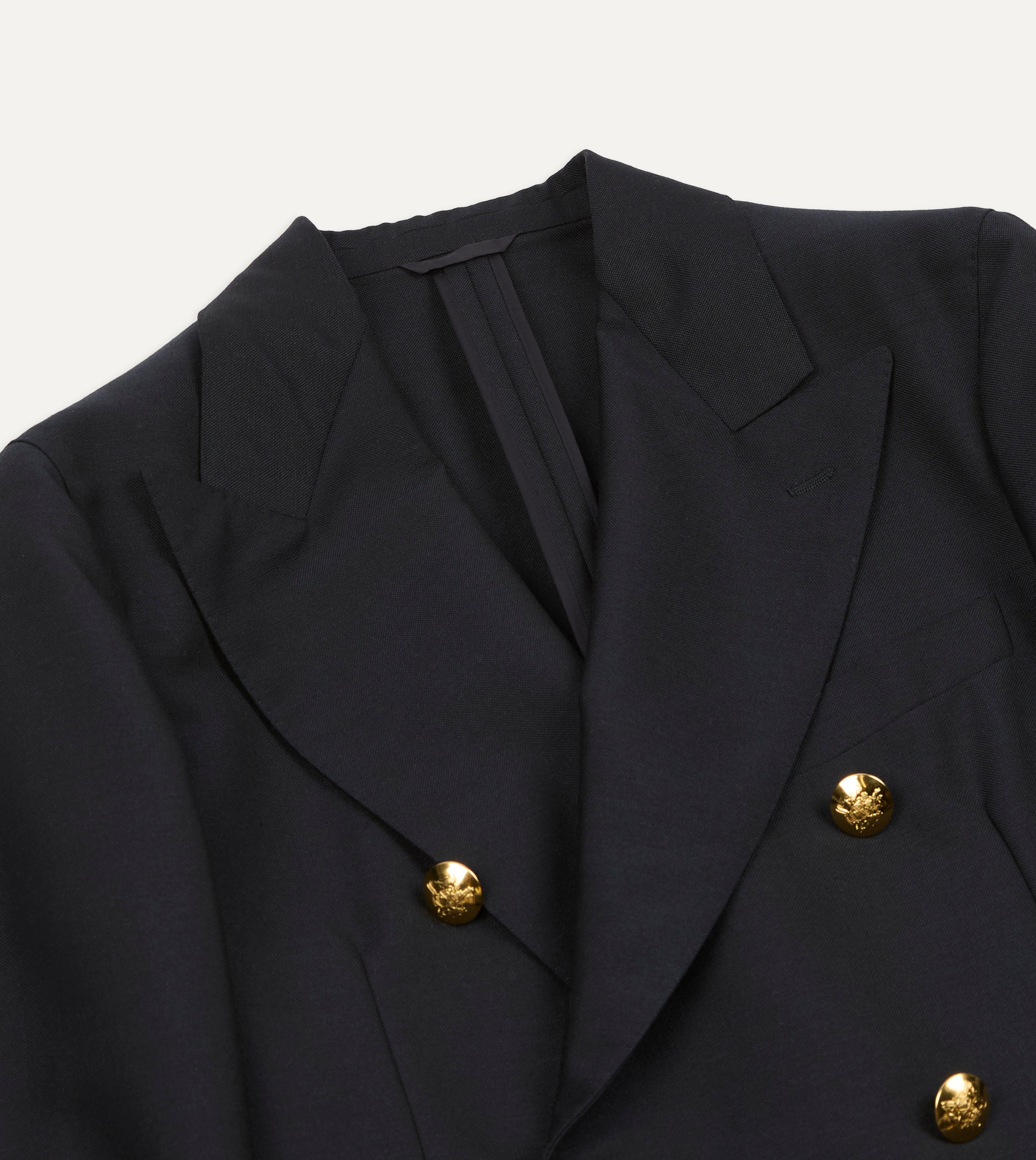 Navy Wool-Mohair Double-Breasted Travel Blazer – Drakes US