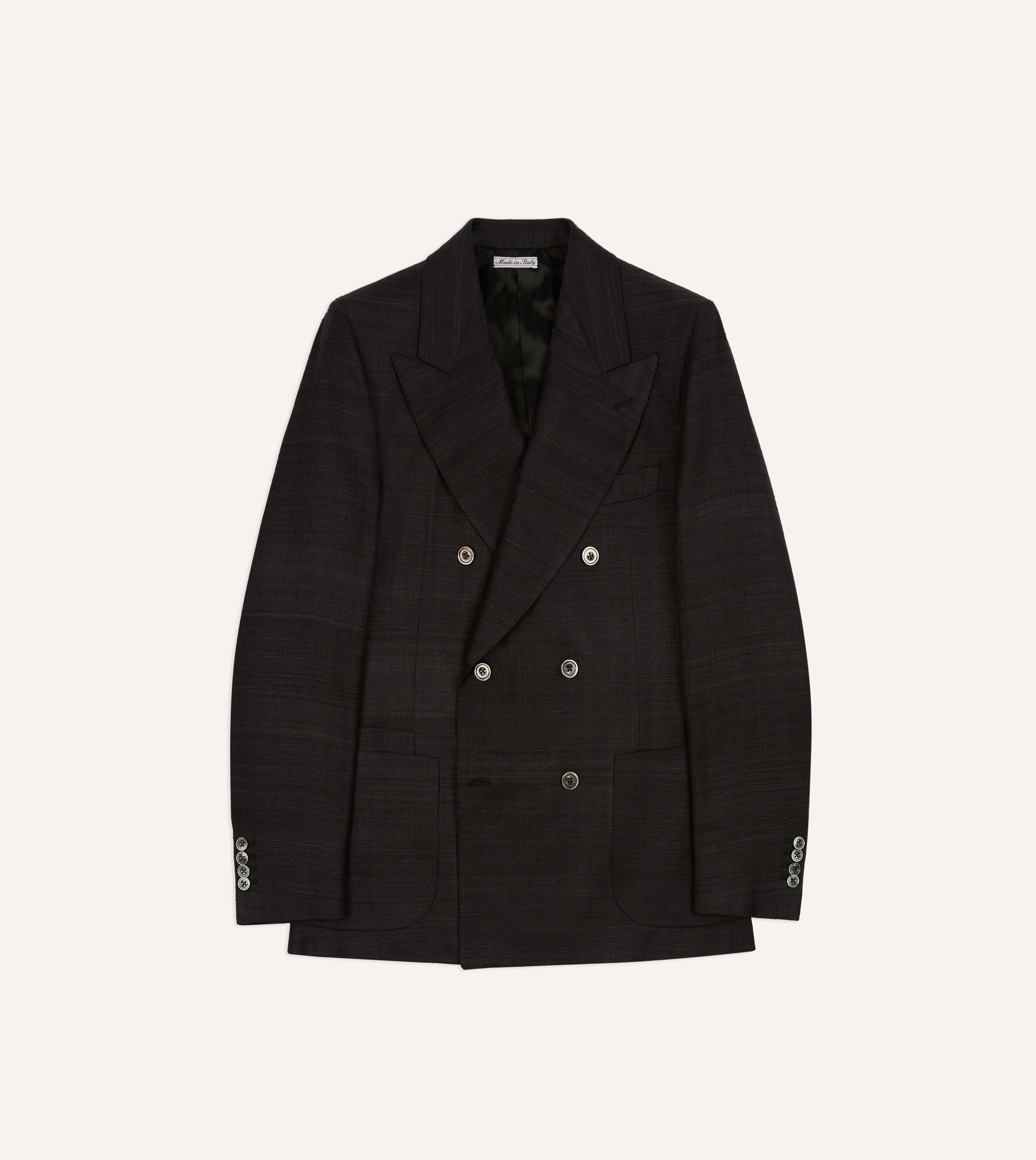 Black Tussah Silk Double-Breasted Evening Jacket