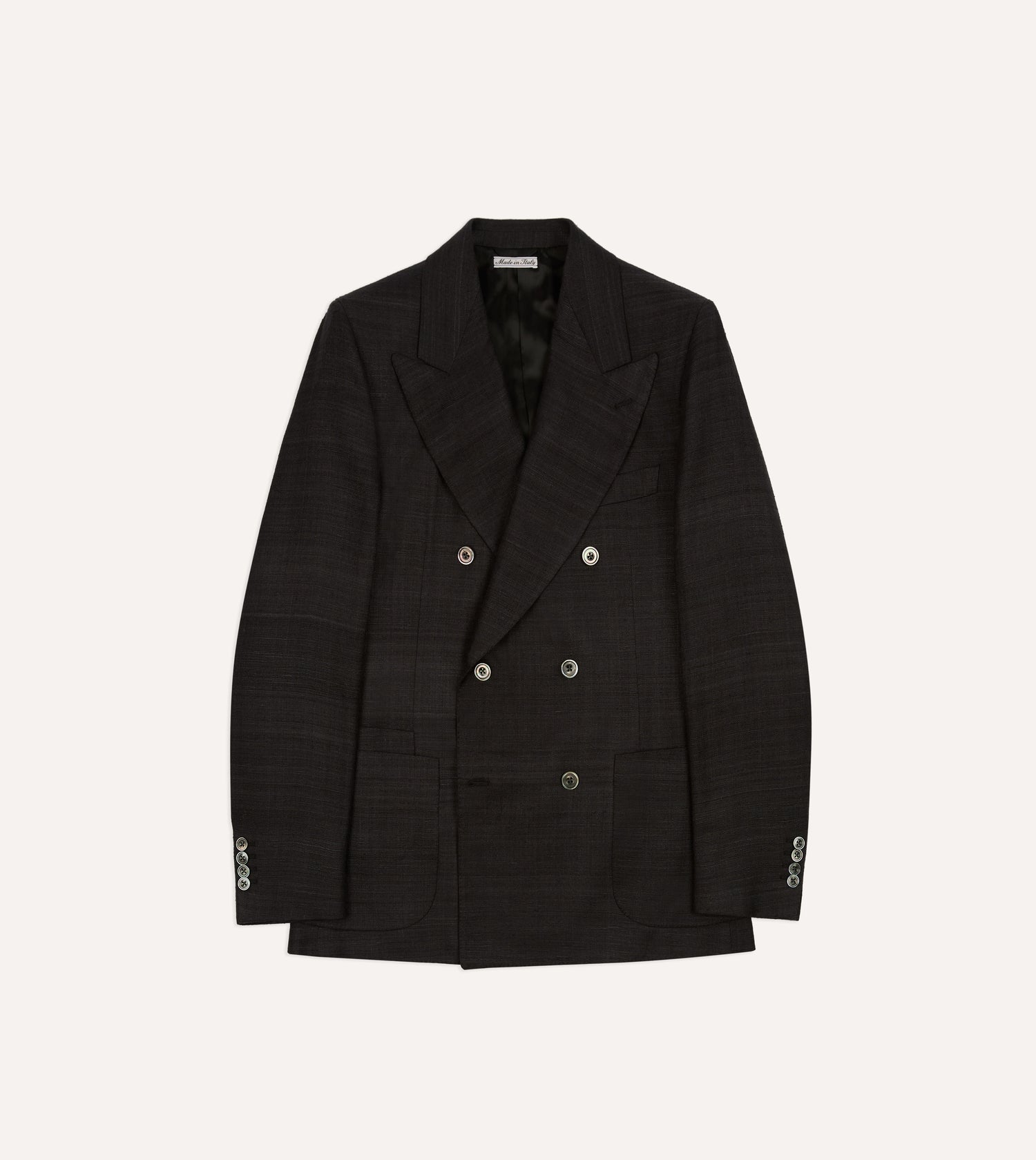 Black Tussah Silk Double-Breasted Evening Jacket