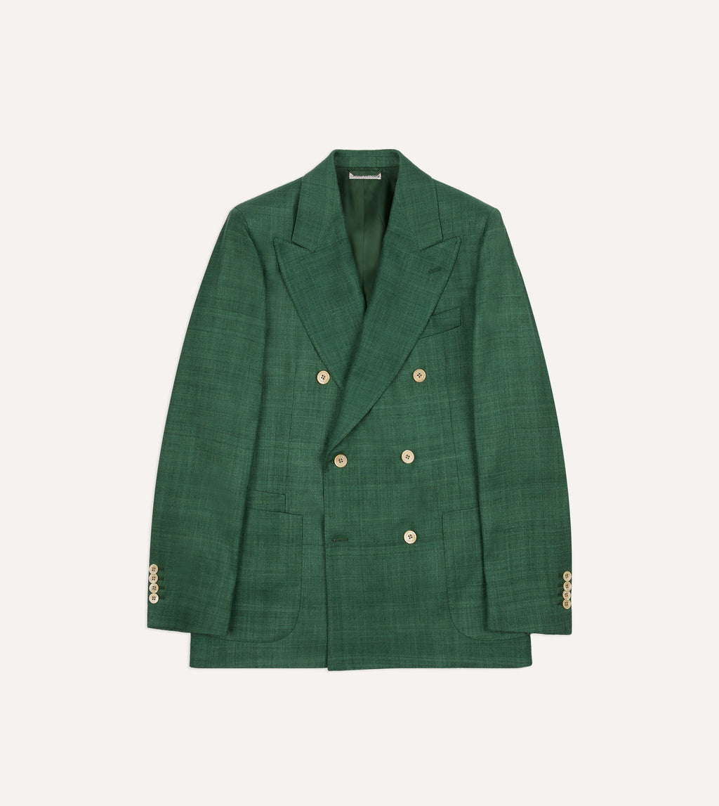 Green Tussah Silk Double-Breasted Evening Jacket – Drakes US