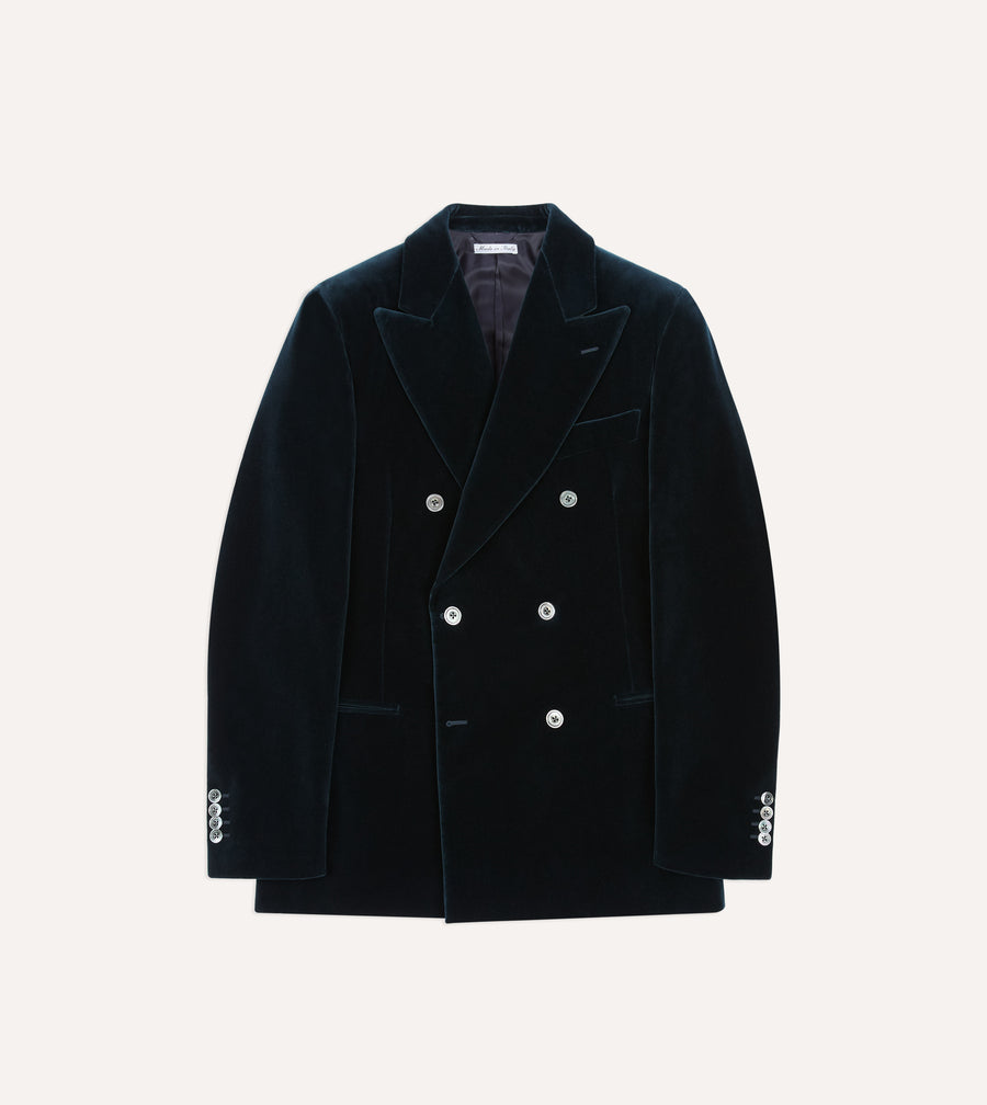 Navy Velvet Double-Breasted Blazer