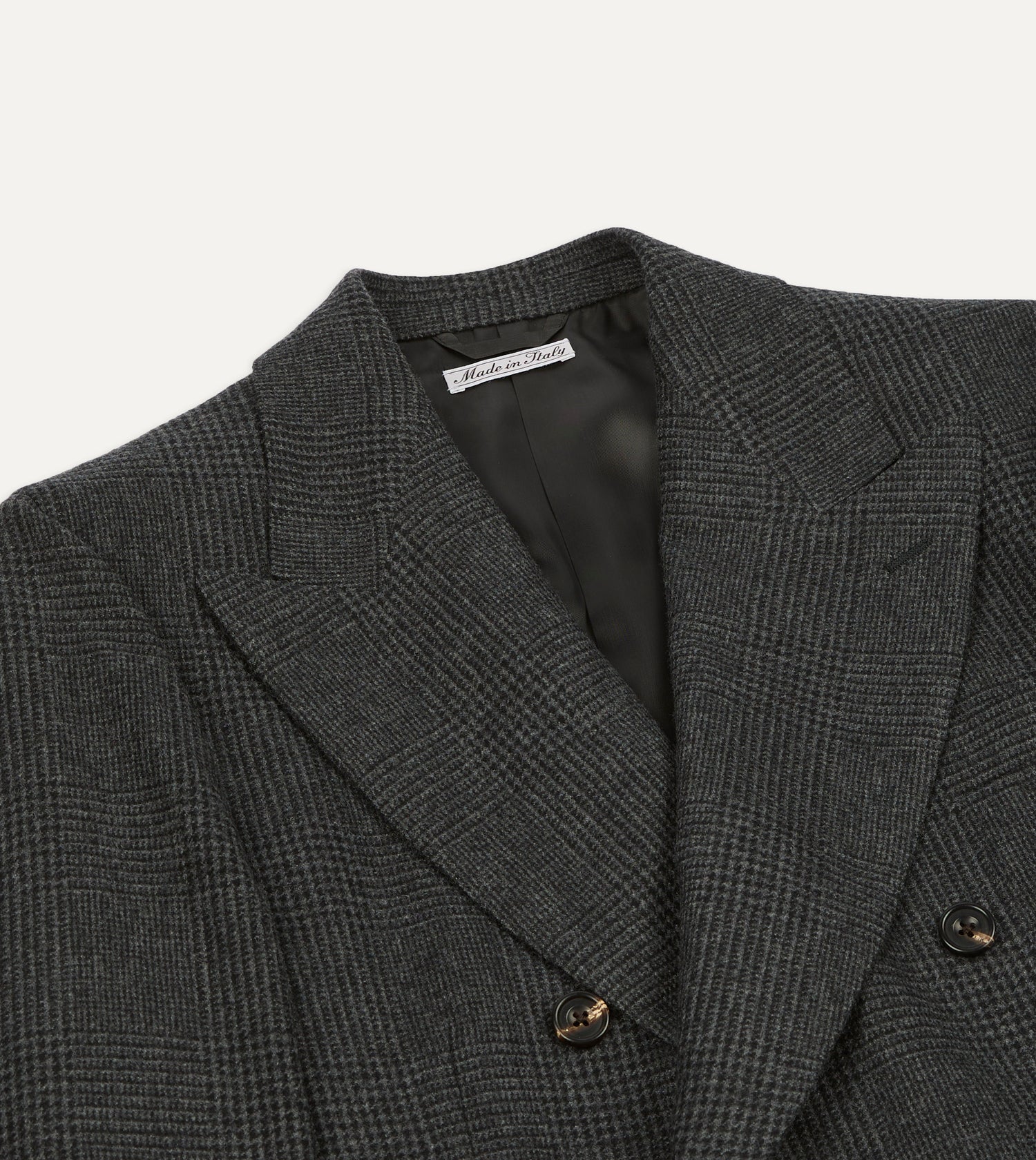 Grey Prince of Wales Check Wool Flannel Double-Breasted Tailored Jacket