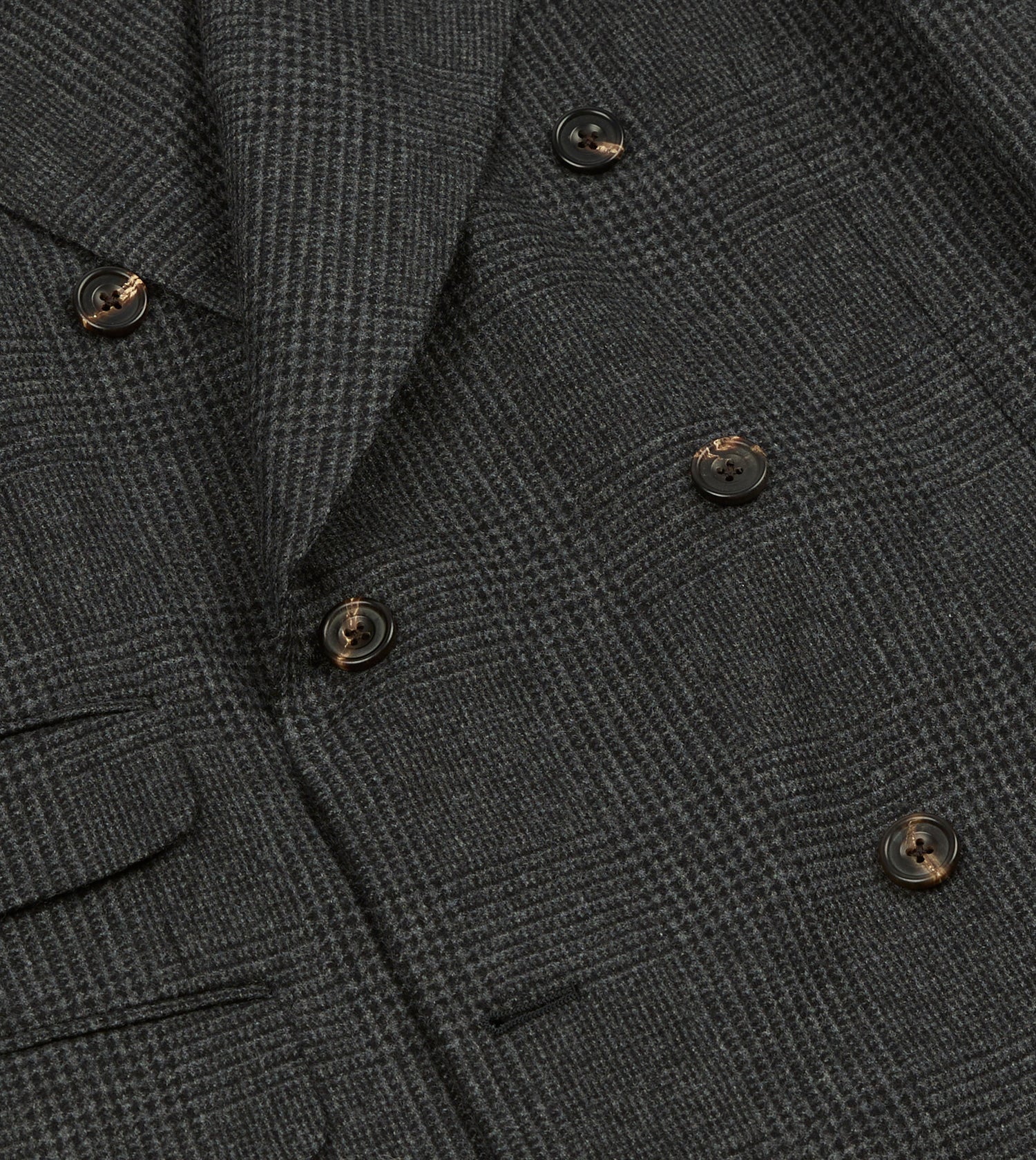 Grey Prince of Wales Check Wool Flannel Double-Breasted Tailored Jacket