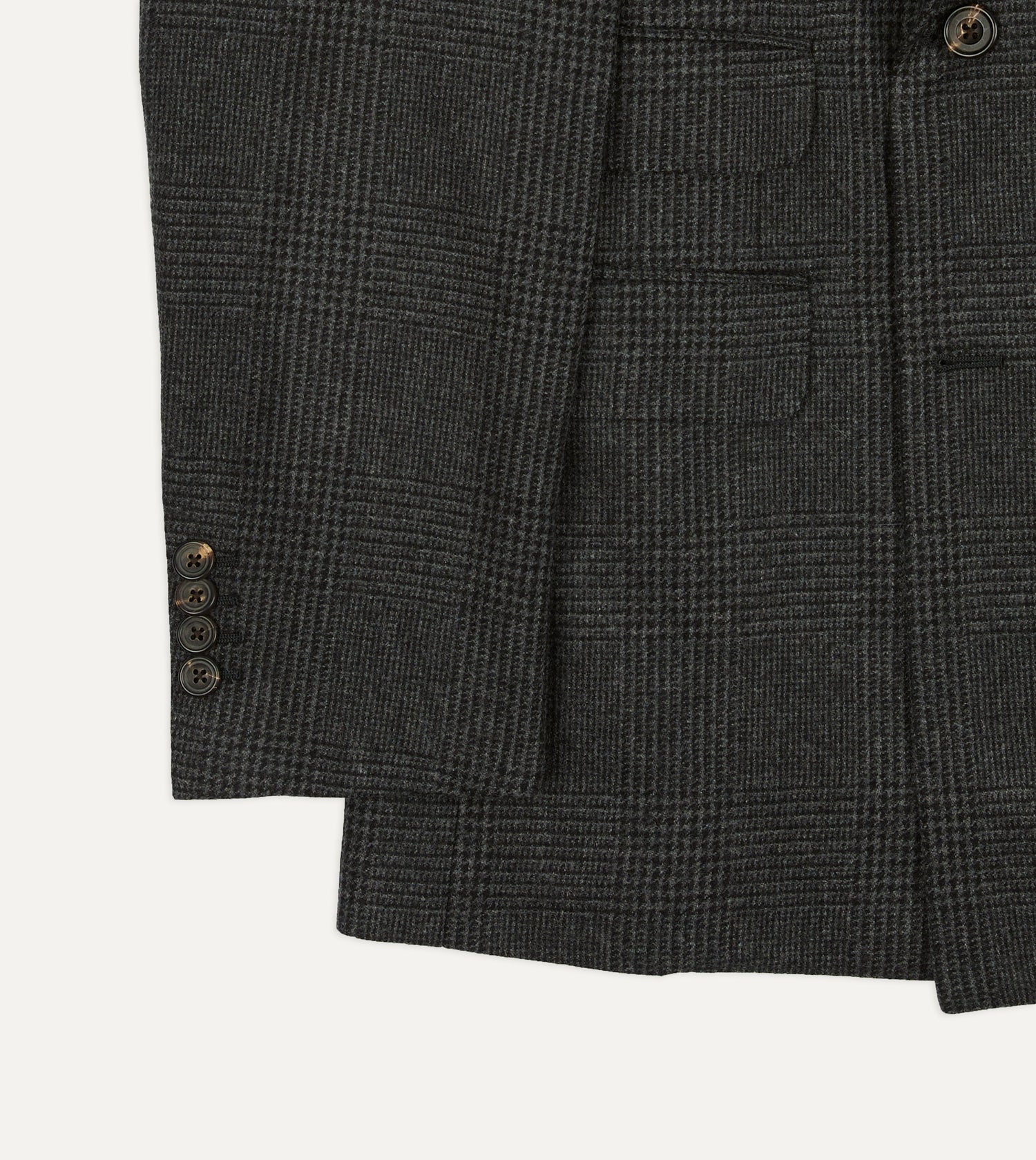 Grey Prince of Wales Check Wool Flannel Double-Breasted Tailored Jacket