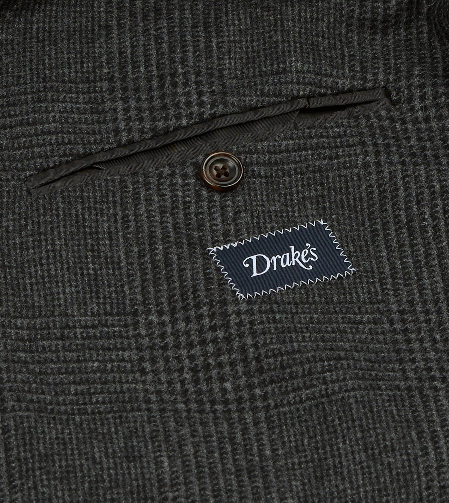 Grey Prince of Wales Check Wool Flannel Double-Breasted Tailored Jacket