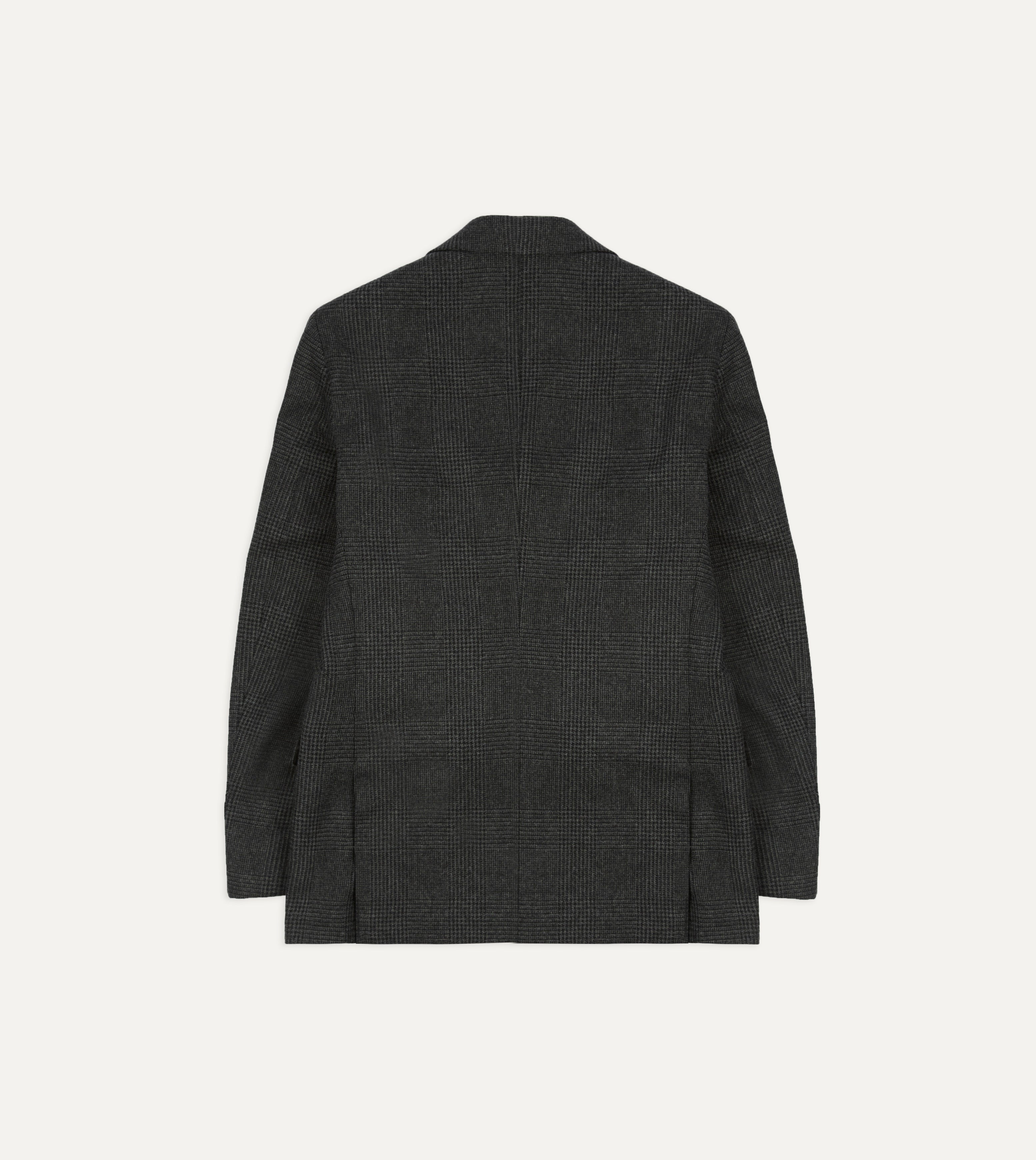Grey Prince of Wales Check Wool Flannel Double-Breasted Tailored