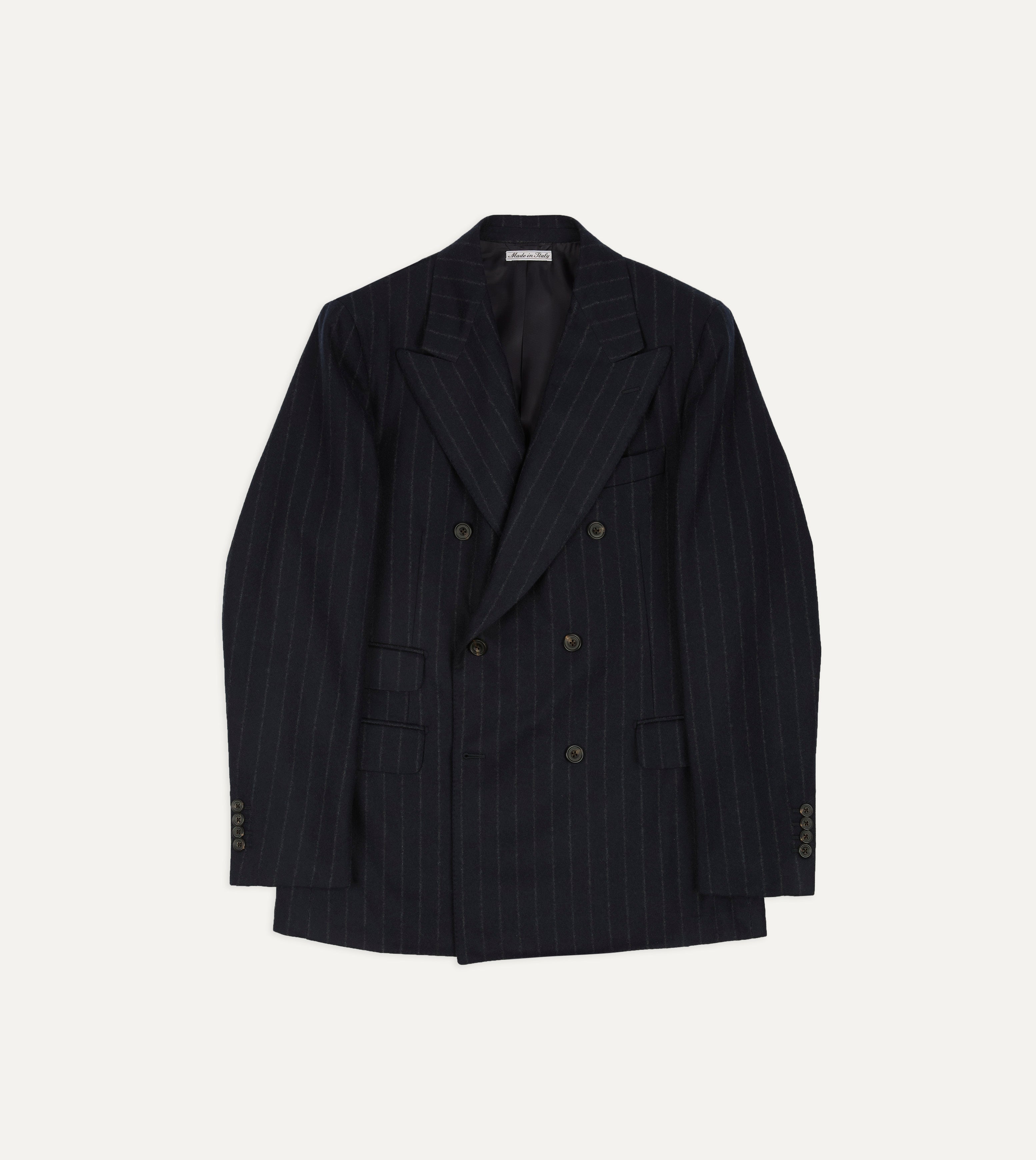 Navy Chalkstripe Wool Flannel Double-Breasted Tailored Jacket