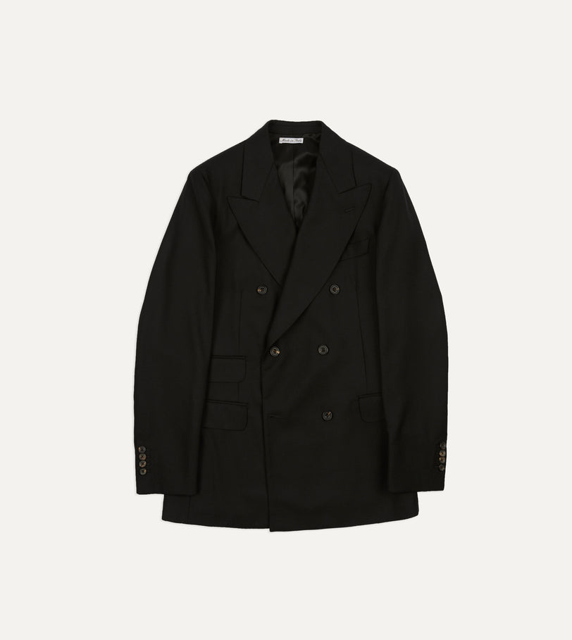 Black Fresco® Wool Double-Breasted Tailored Jacket