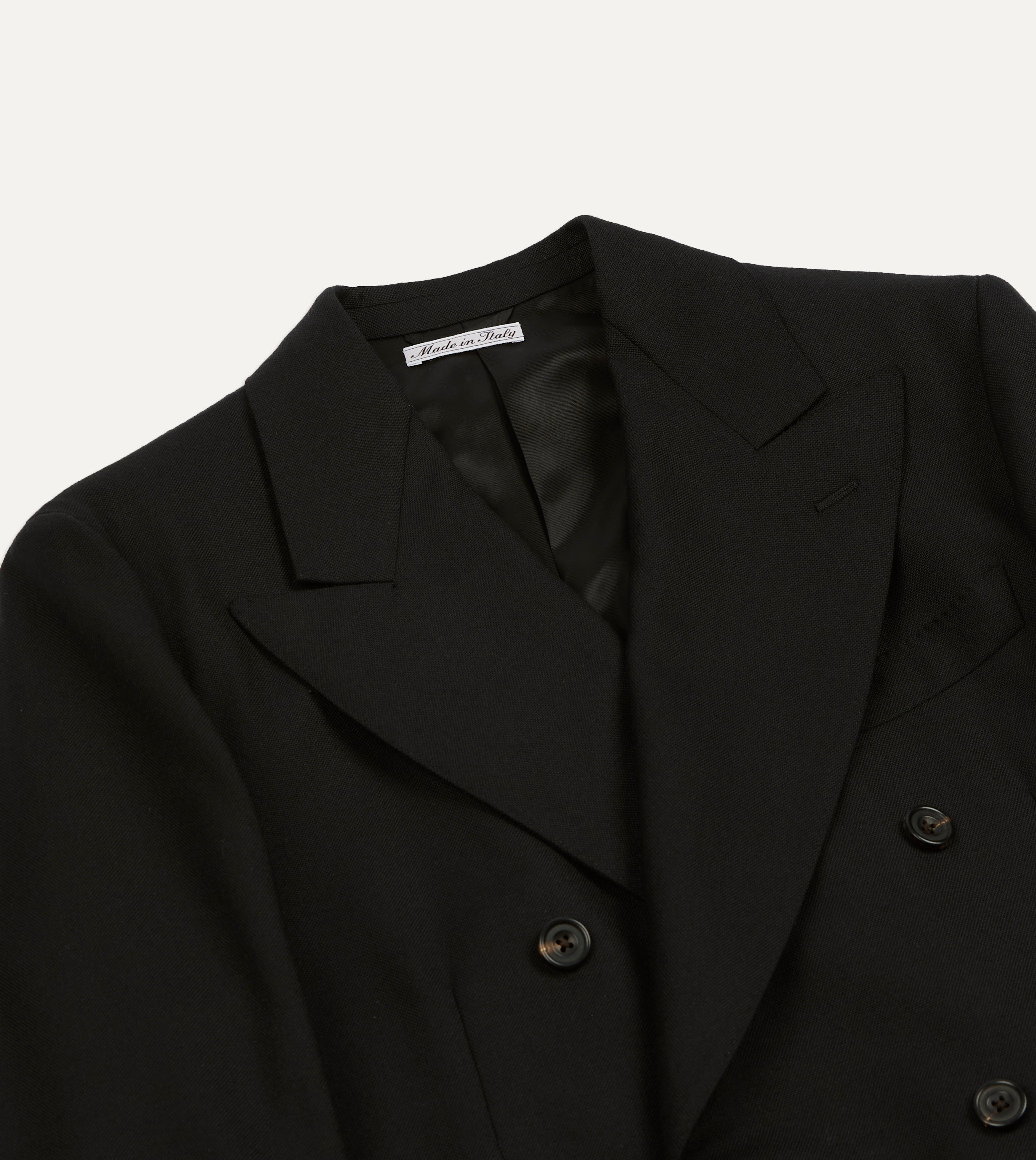 Black Fresco® Wool Double-Breasted Tailored Jacket – Drakes US