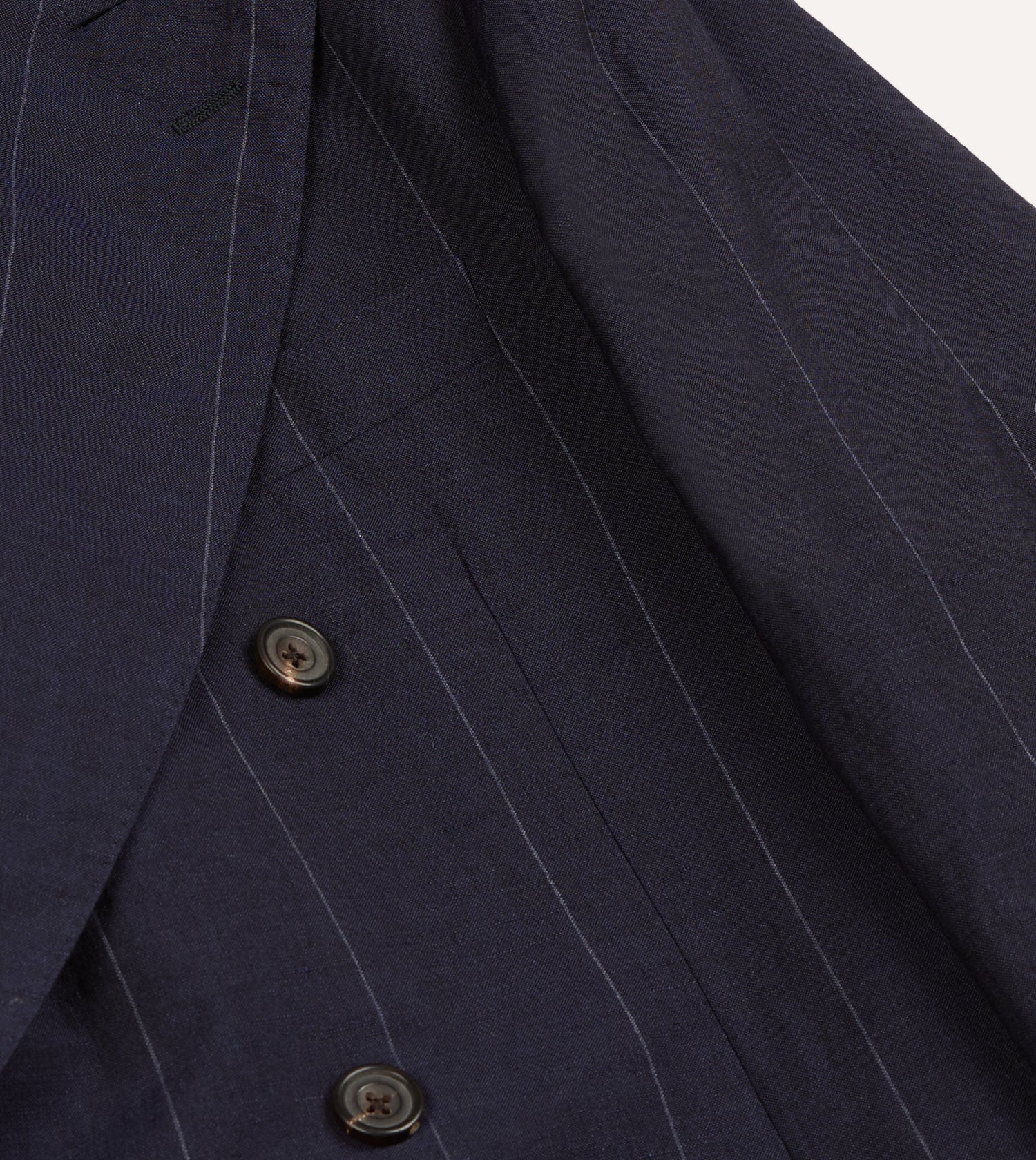 Navy Pinstripe Wool-Linen Double-Breasted Tailored Jacket