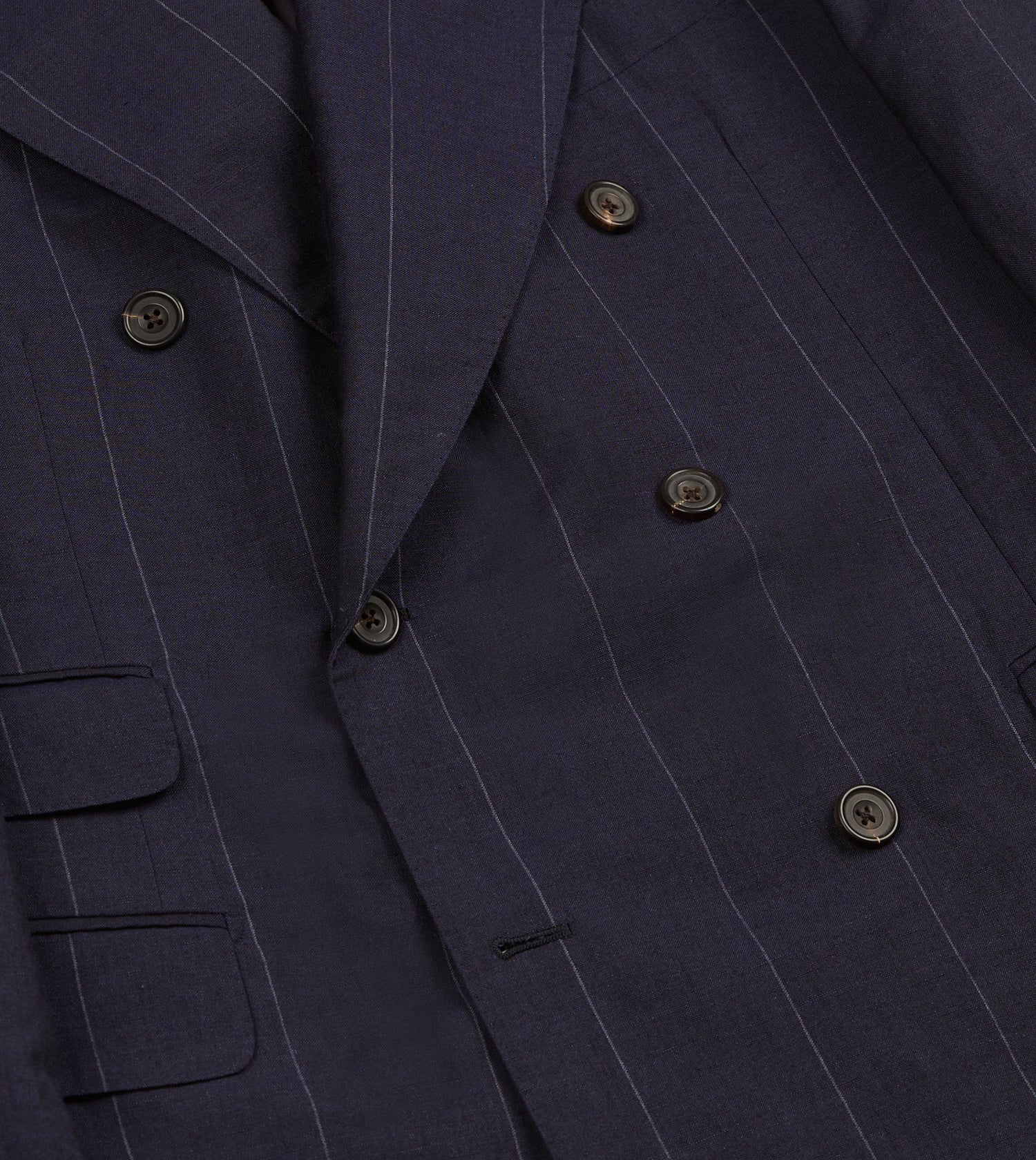 Navy Pinstripe Wool-Linen Double-Breasted Tailored Jacket