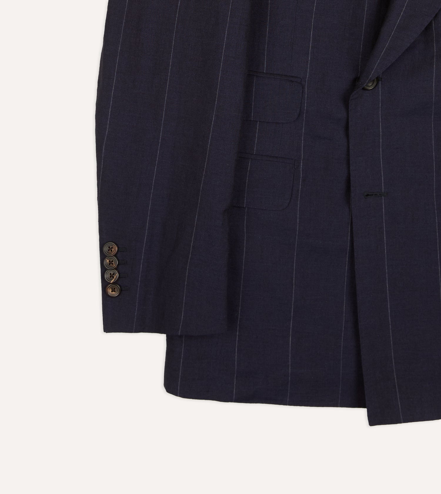 Navy Pinstripe Wool-Linen Double-Breasted Tailored Jacket