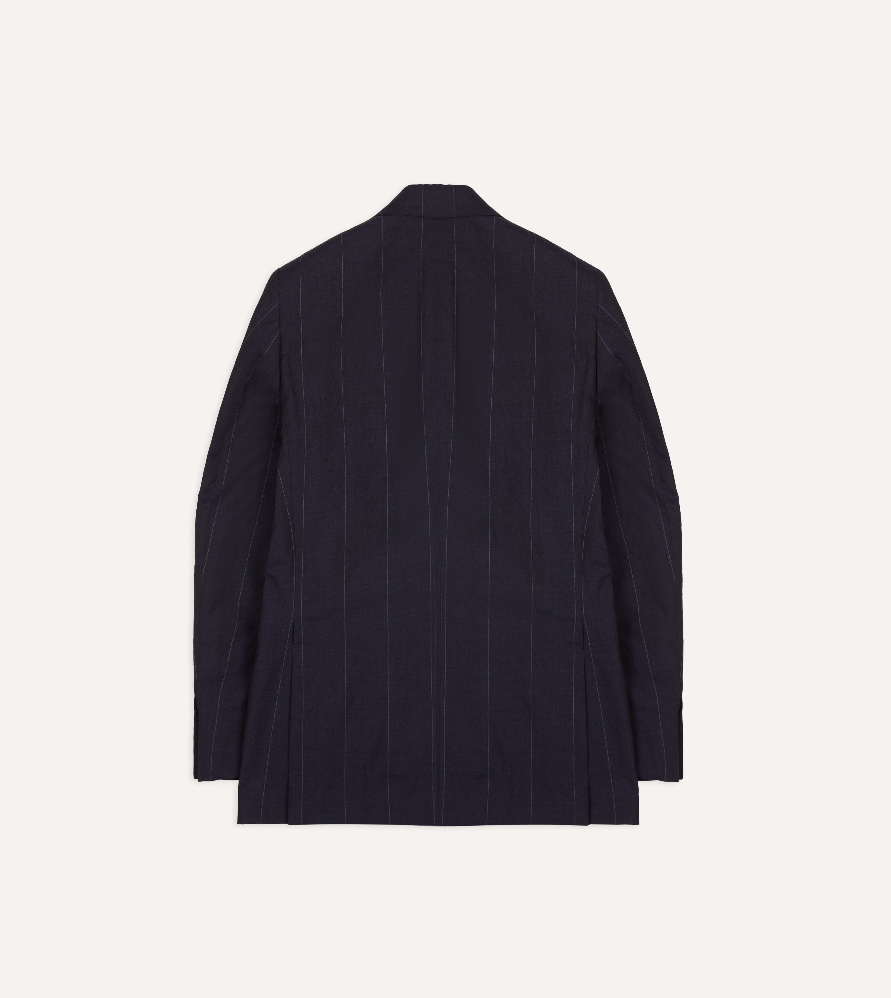Navy Pinstripe Wool-Linen Double-Breasted Tailored Jacket