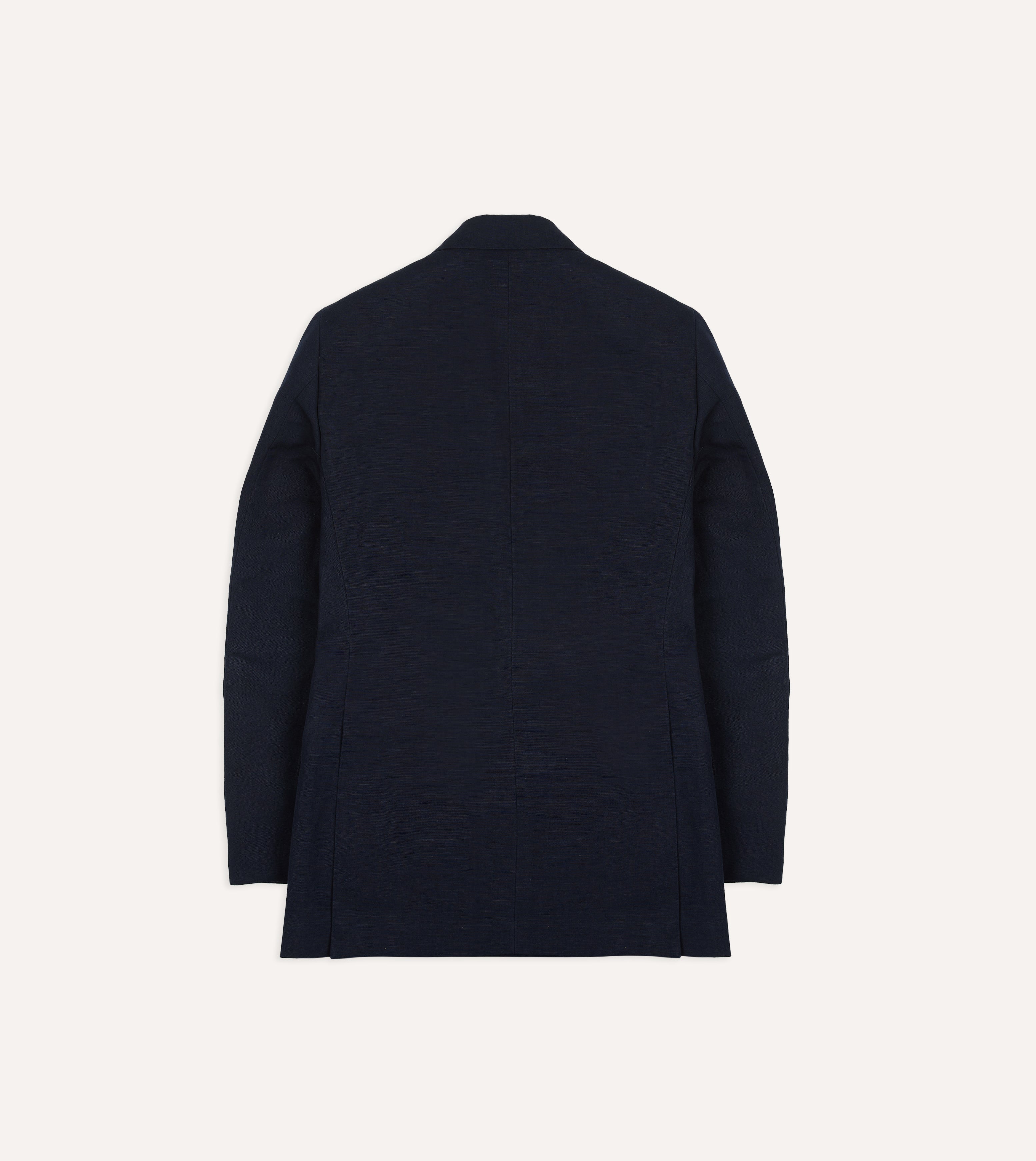 Navy Linen-Cotton Double-Breasted Tailored Jacket
