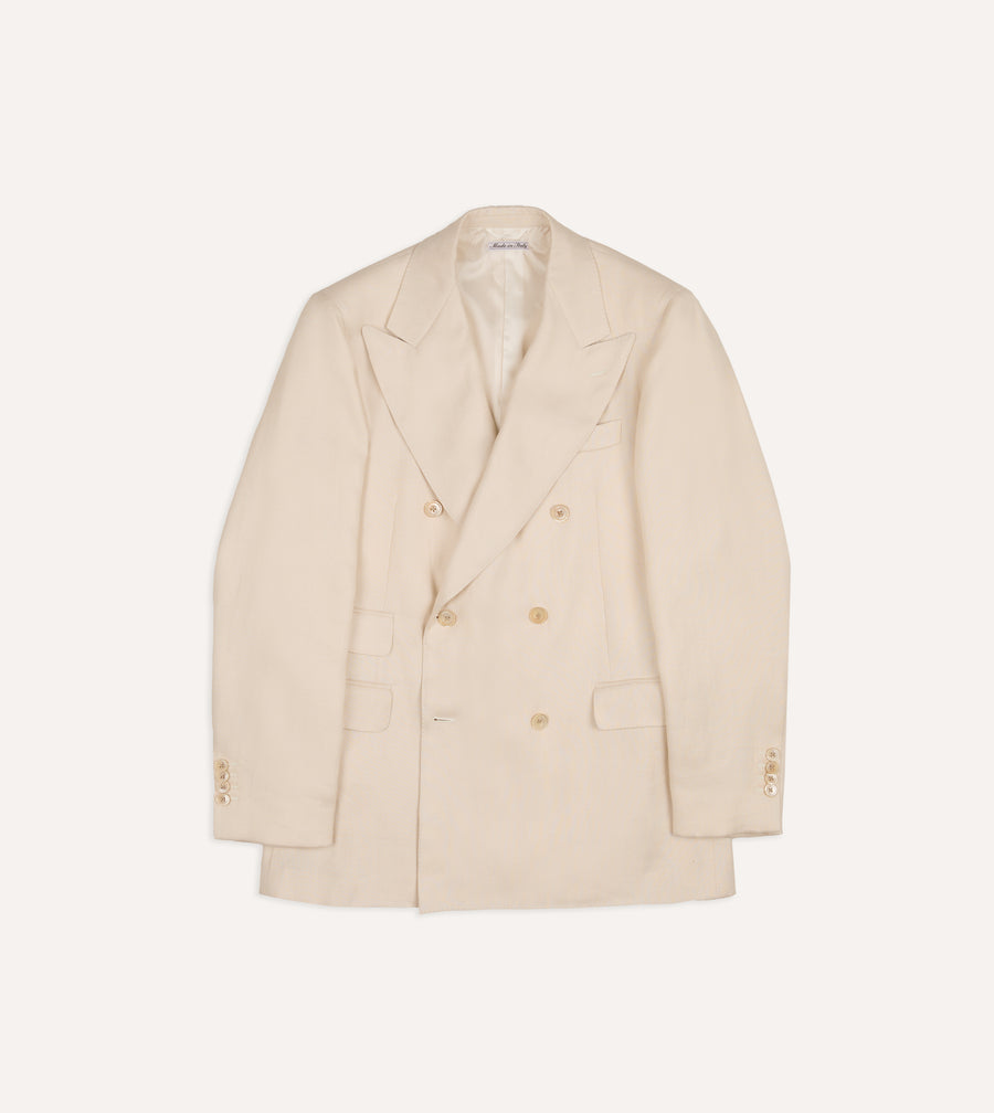 Ecru Ramie-Canapa Double-Breasted Tailored Jacket