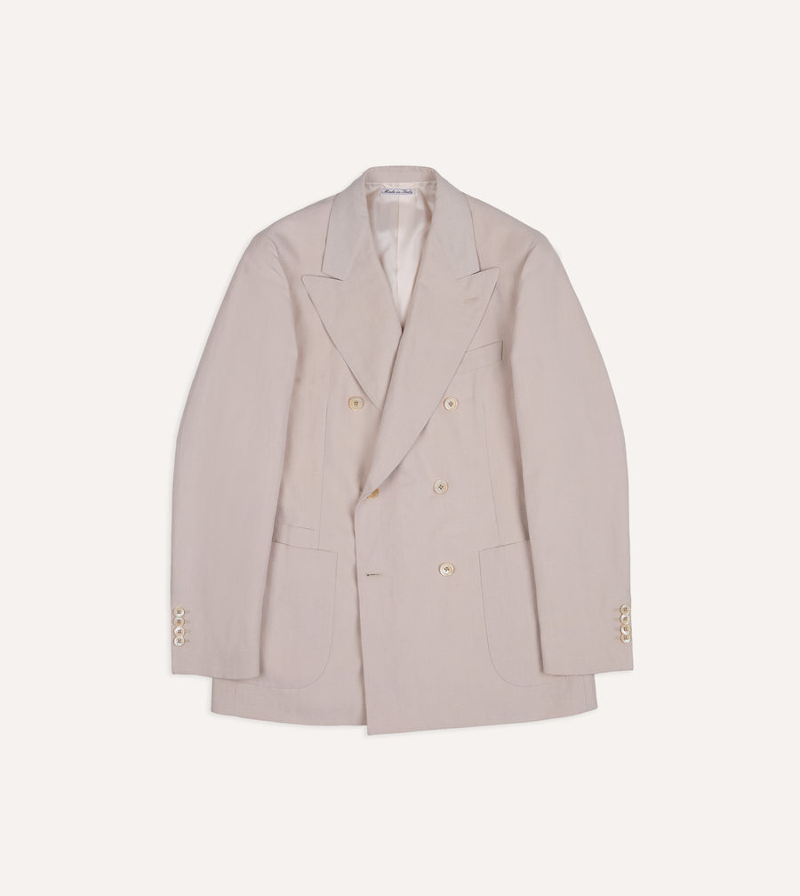 Pink Tussah Silk-Linen Double-Breasted Tailored Jacket