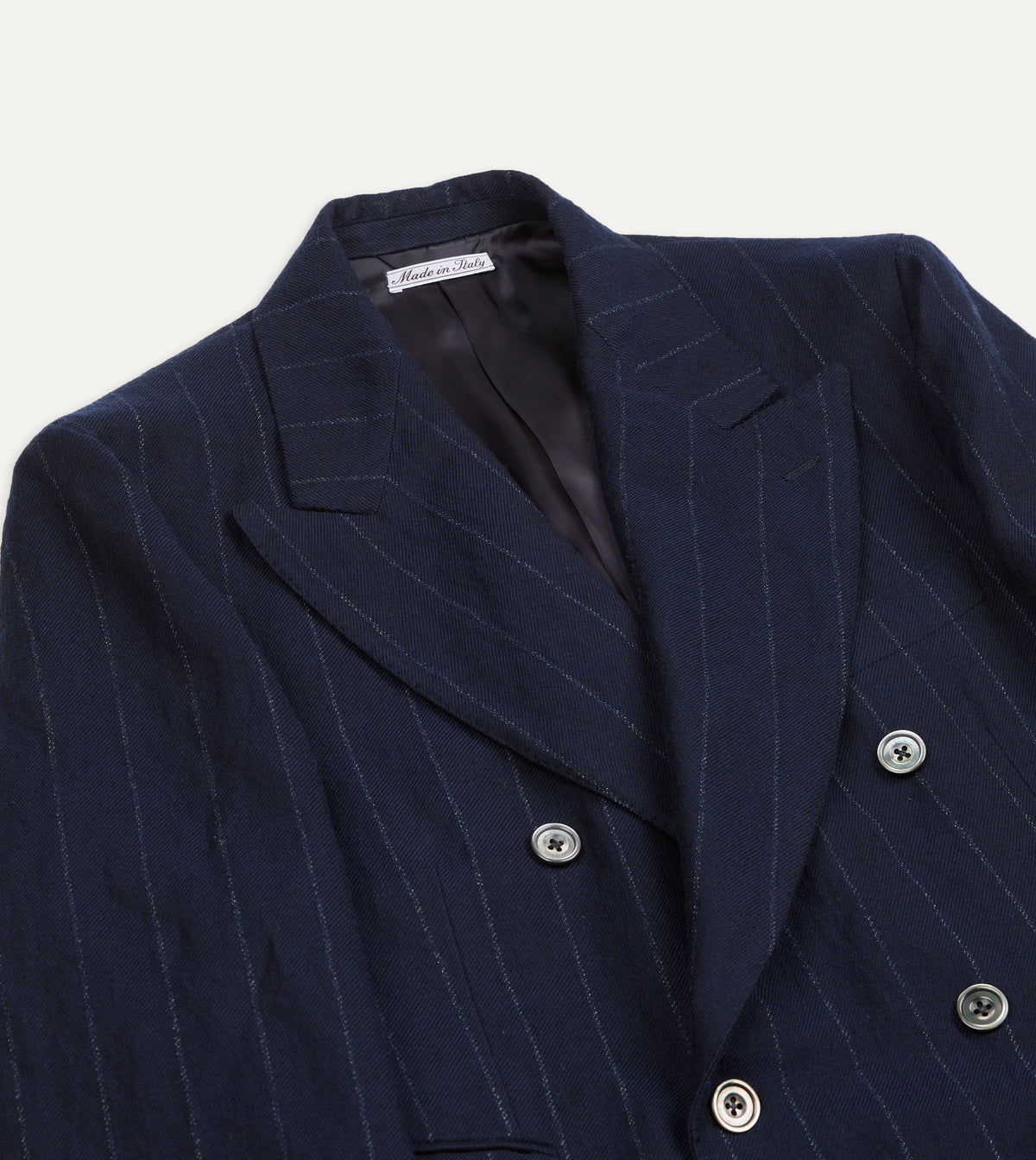 Navy Pinstripe Wool-Cotton Double-Breasted Tailored Jacket