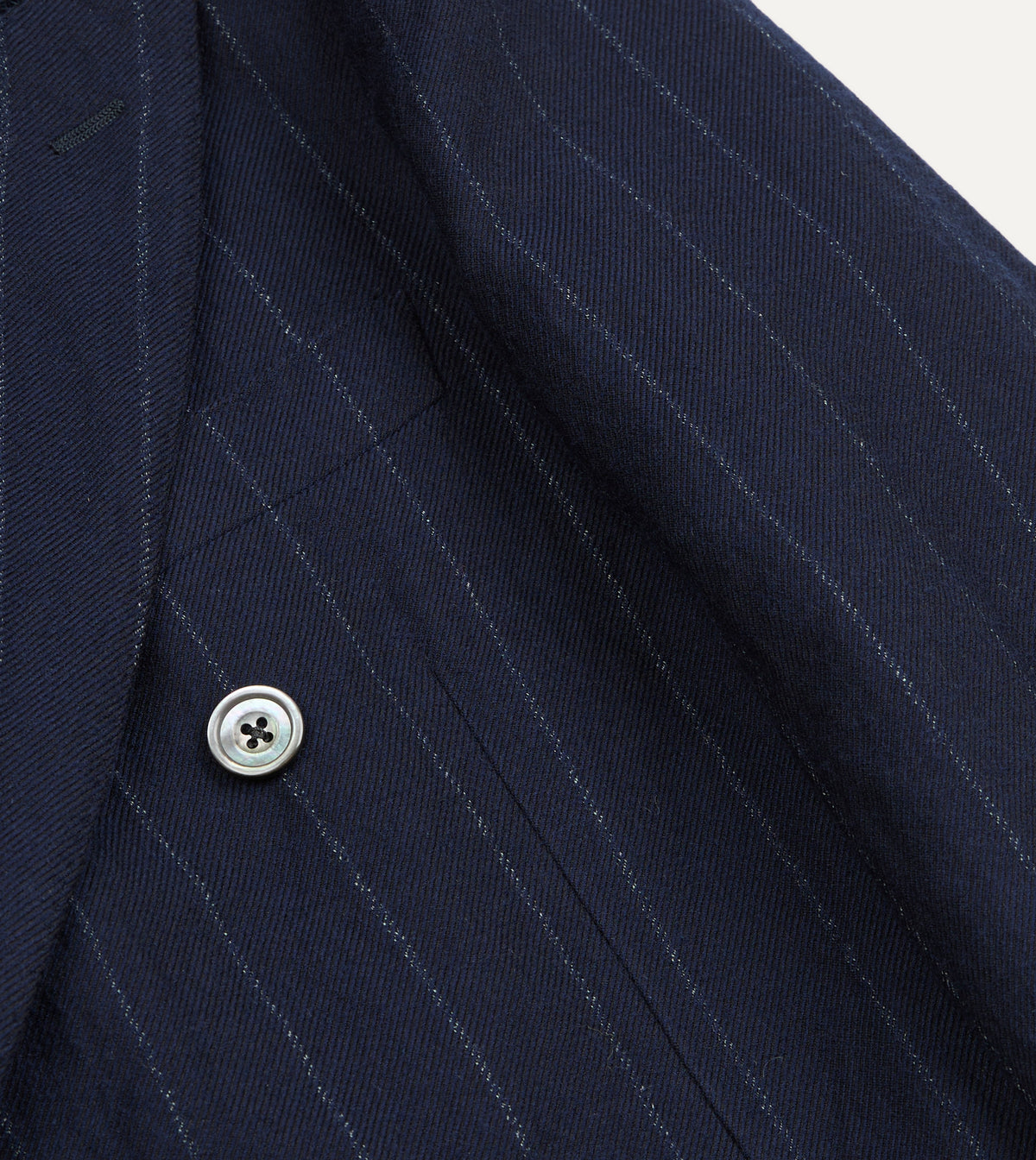 Navy Pinstripe Wool-Cotton Double-Breasted Tailored Jacket