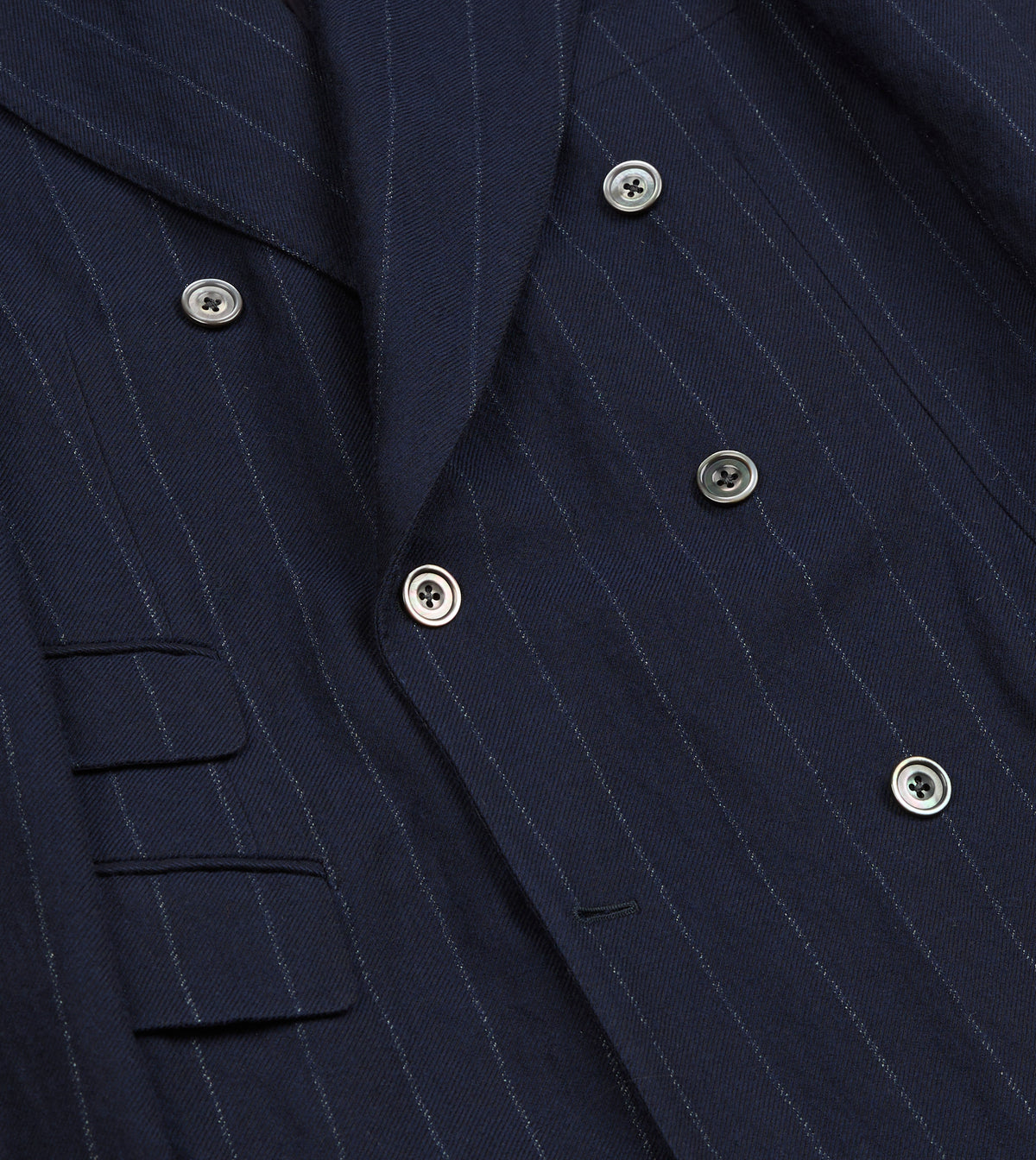 Navy Pinstripe Wool-Cotton Double-Breasted Tailored Jacket