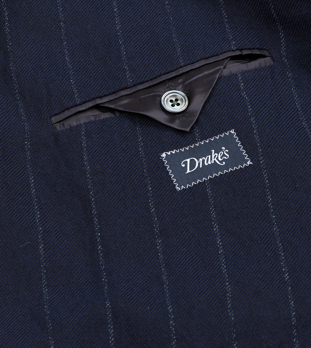 Navy Pinstripe Wool-Cotton Double-Breasted Tailored Jacket