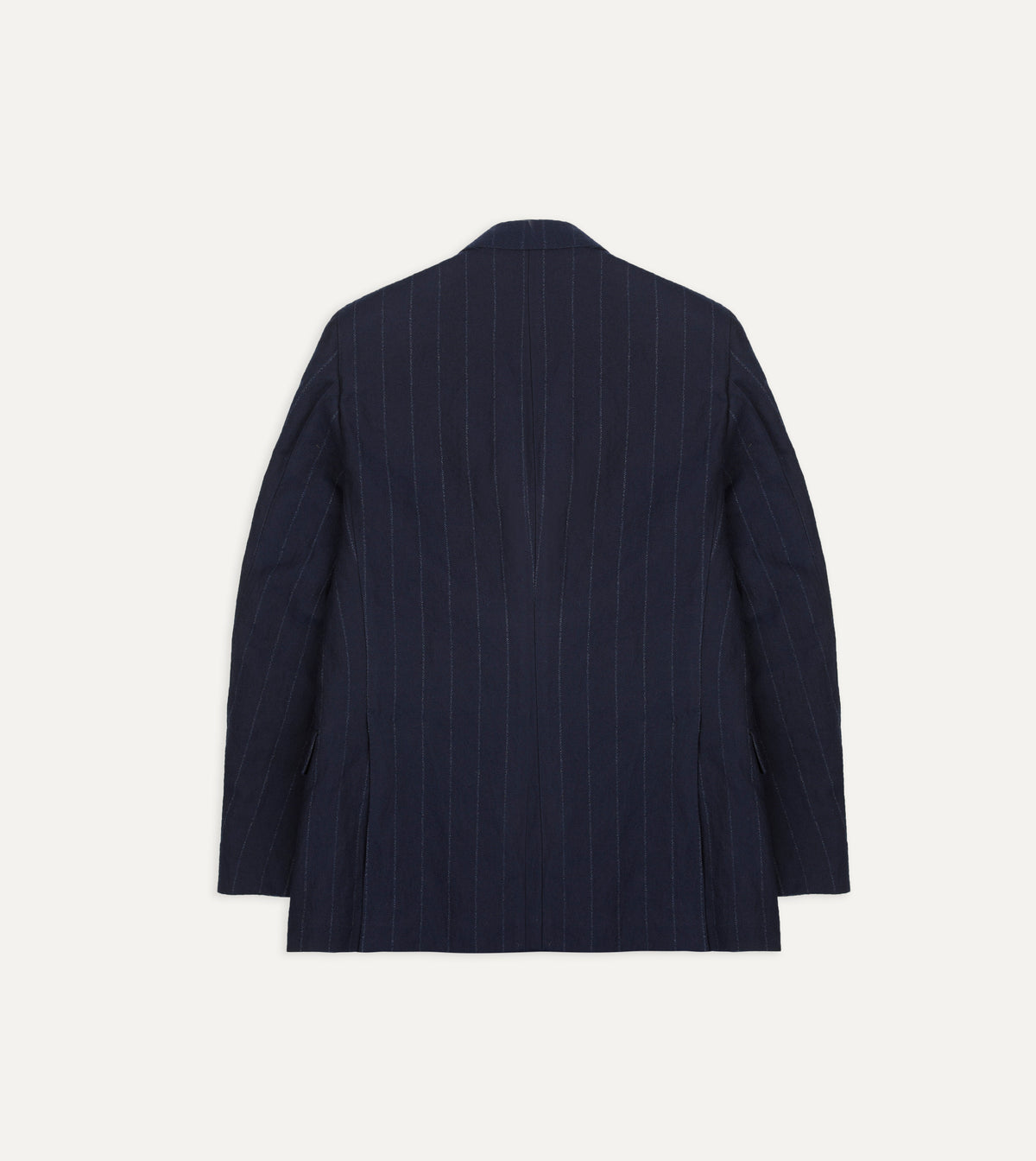Navy Pinstripe Wool-Cotton Double-Breasted Tailored Jacket