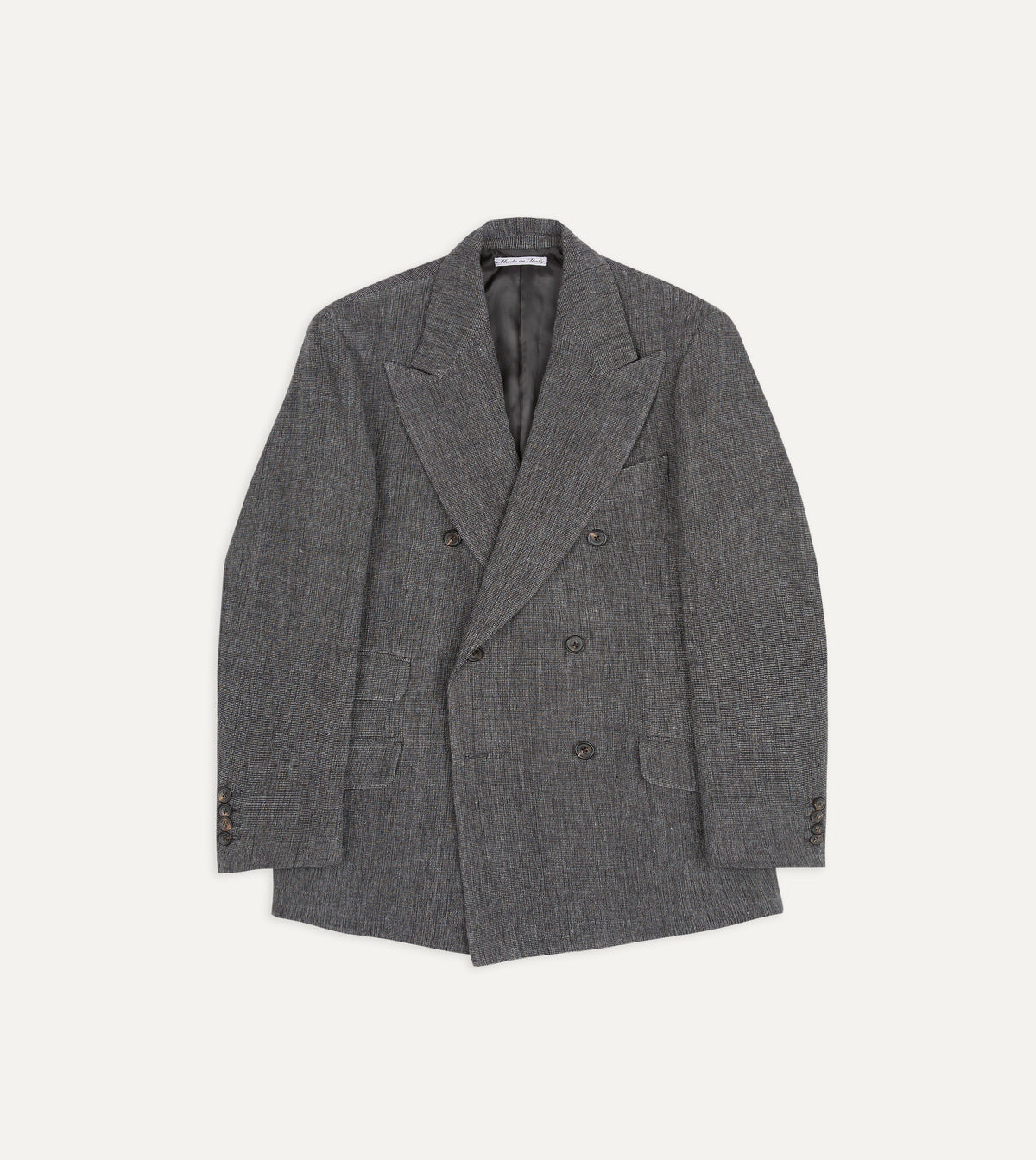 Grey Nailhead Linen-Wool Double-Breasted Tailored Jacket
