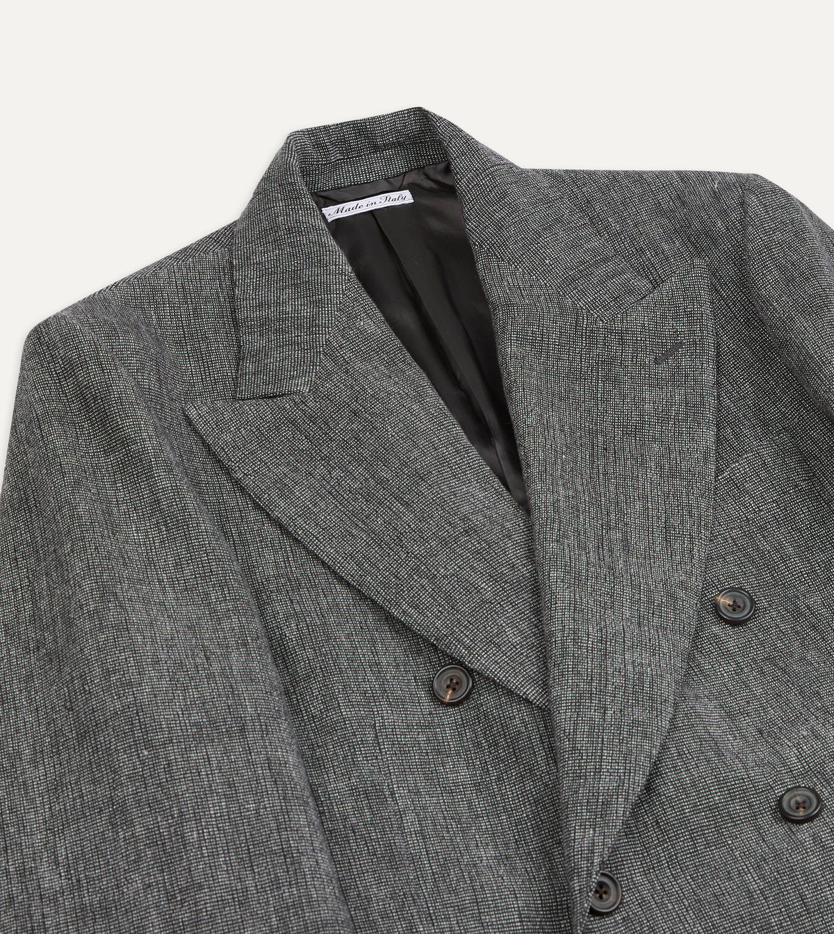 Grey Nailhead Linen-Wool Double-Breasted Tailored Jacket
