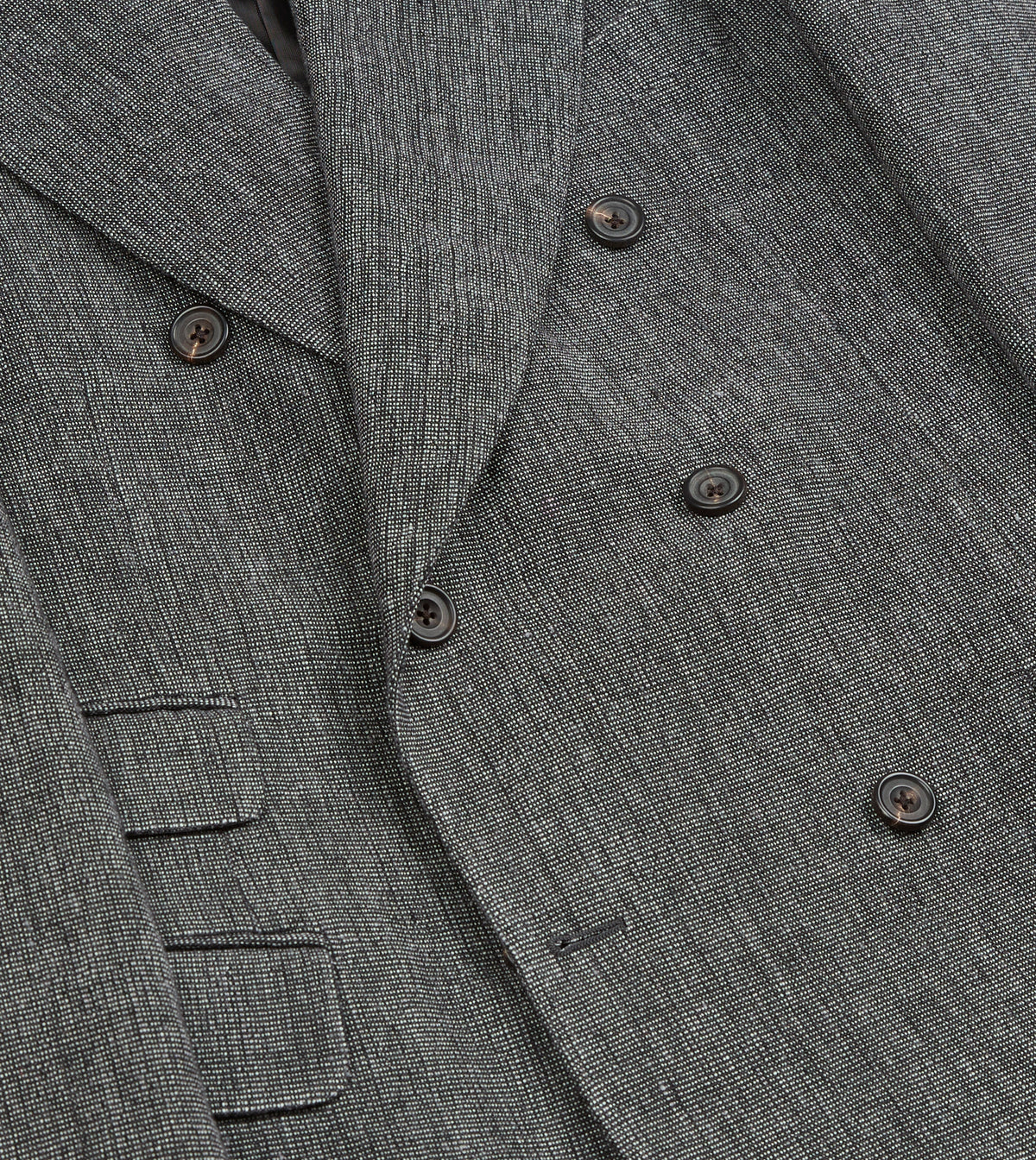 Grey Nailhead Linen-Wool Double-Breasted Tailored Jacket