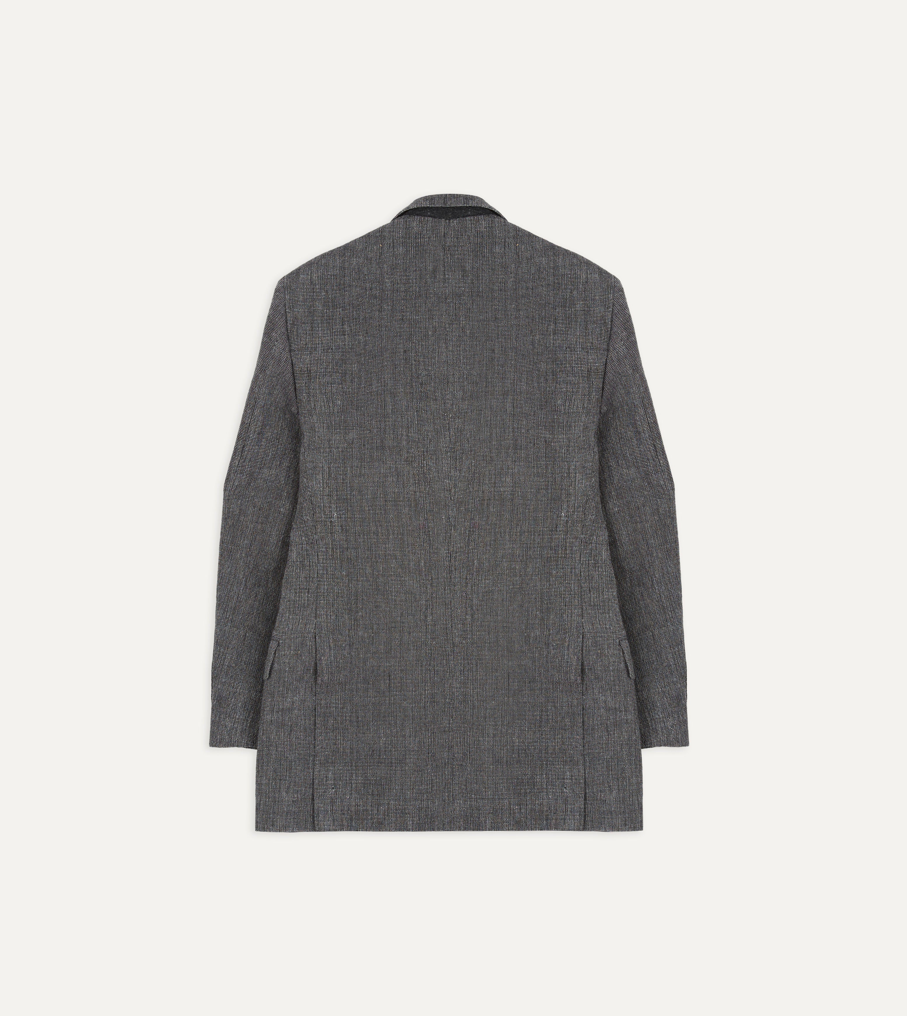 Grey Nailhead Linen-Wool Double-Breasted Tailored Jacket