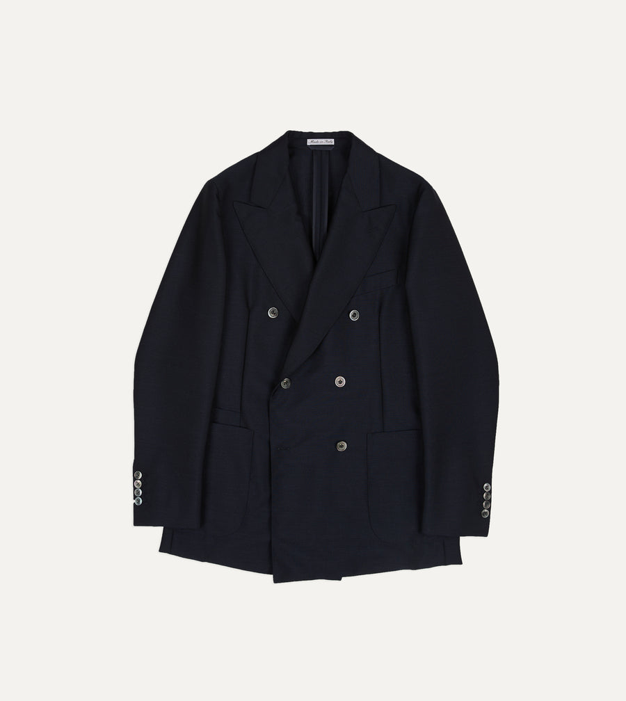Navy Wool-Mohair Double-Breasted Travel Blazer