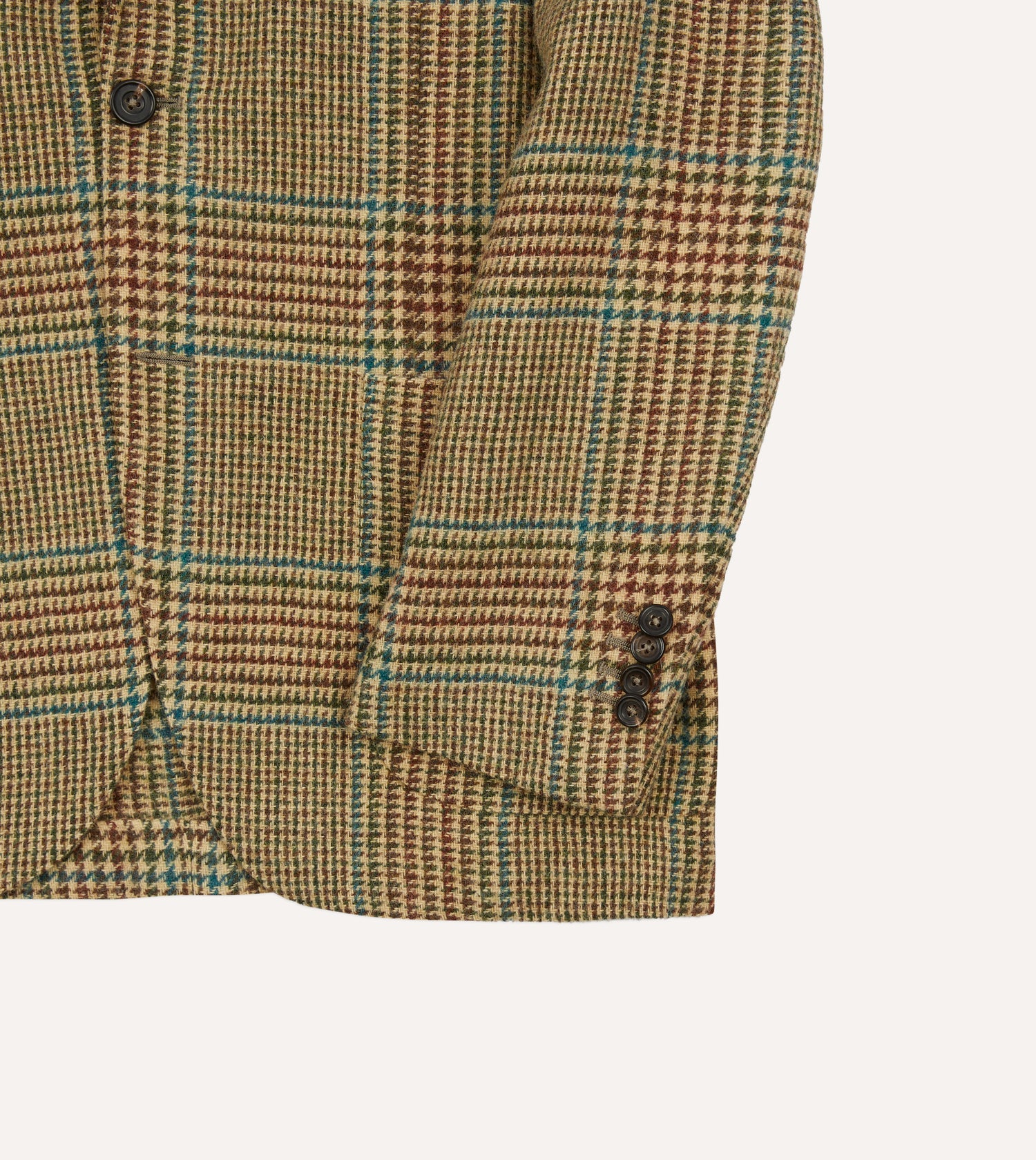 Brown, Green and Blue Houndstooth Check Tweed Blazer