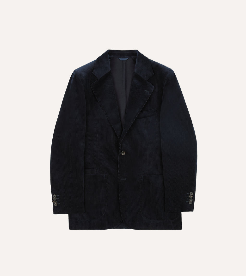 Navy Mid-Wale Cotton Corduroy Tailored Jacket – Drakes US