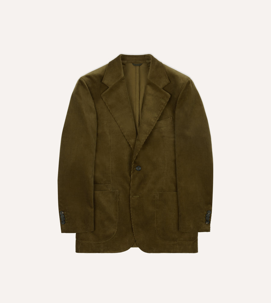 Olive Green Mid-Wale Cotton Corduroy Tailored Jacket