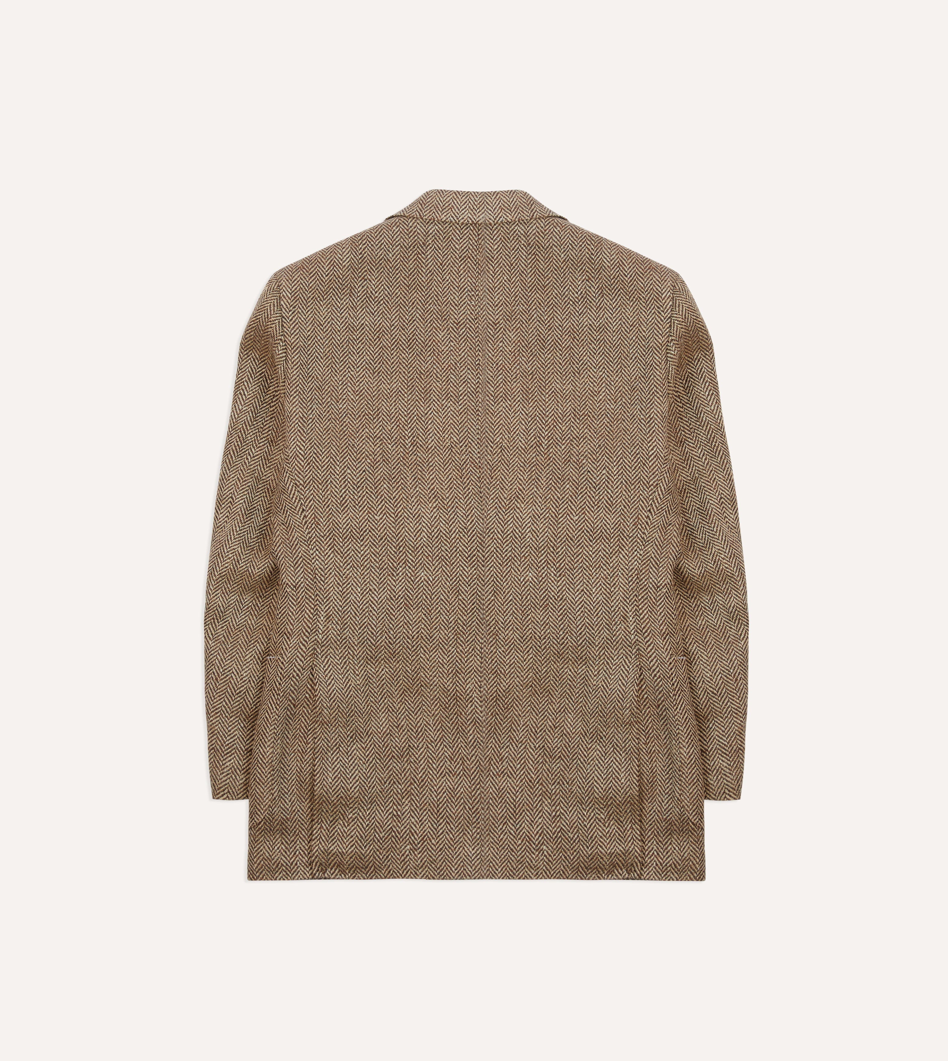 Brown Herringbone Linen-Silk Blazer