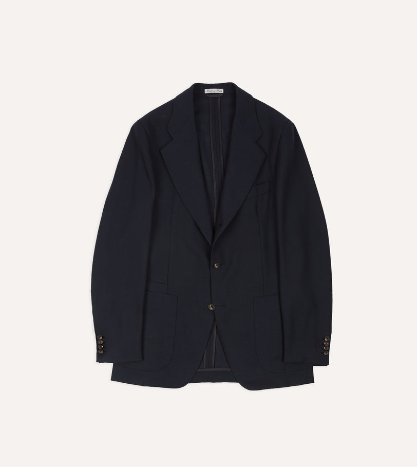 Navy Wool Open Weave Travel Blazer