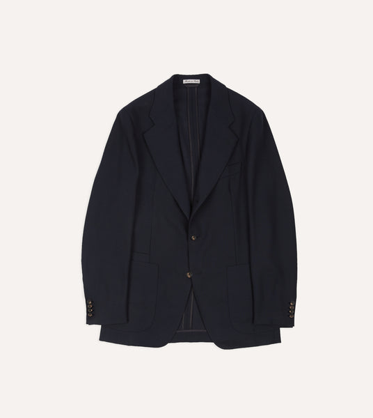 Navy Wool Open Weave Travel Blazer – Drakes US