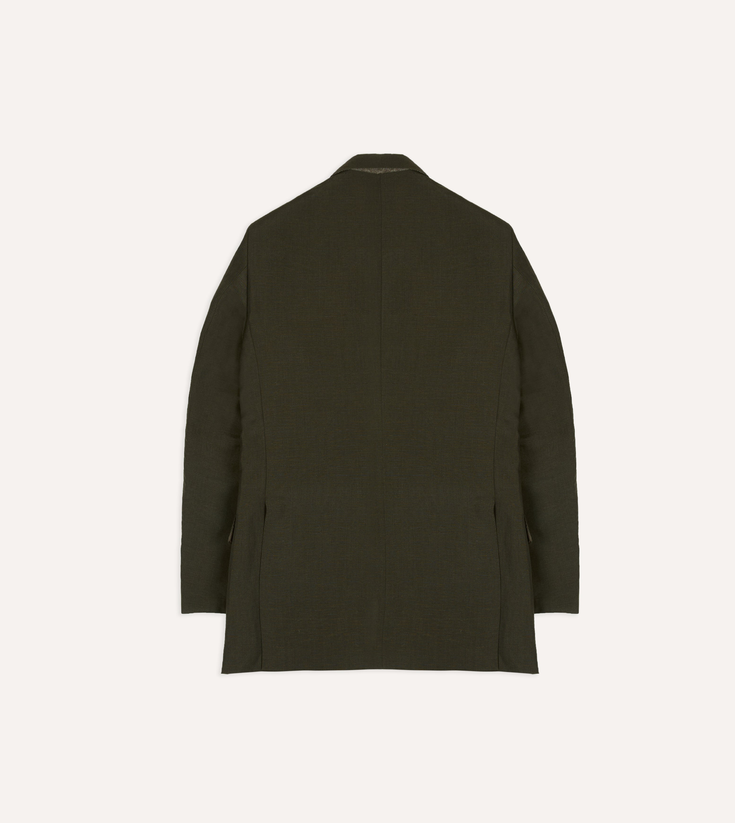 Khaki Green Linen-Wool Tailored Jacket